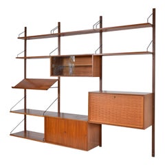 Used 1960s Poul Cadovius Modular Teak 3-Bay Danish Royal System Wall Unit Shelving