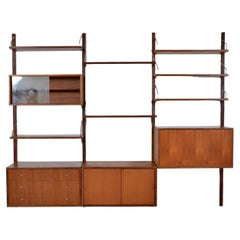 Used 1960s Poul Cadovius Modular Teak 3-Bay Danish Royal System Wall Unit Shelving