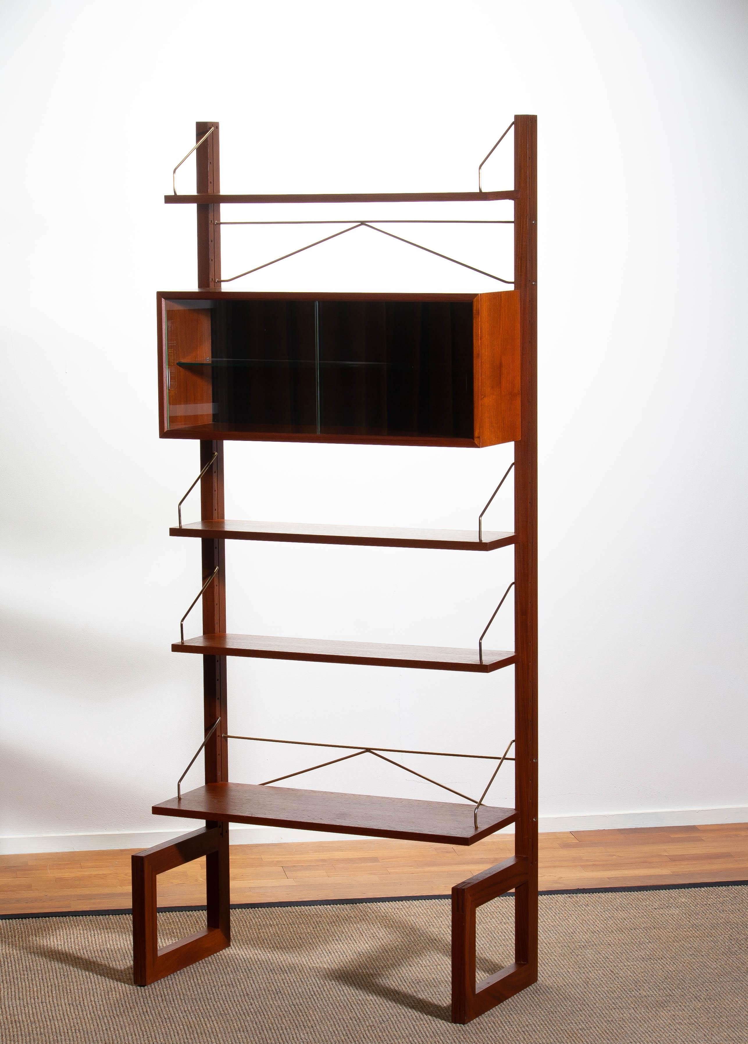 1960s, Poul Cadovius Teak with Brass Detail Book Case with Vitrine by Cado 5