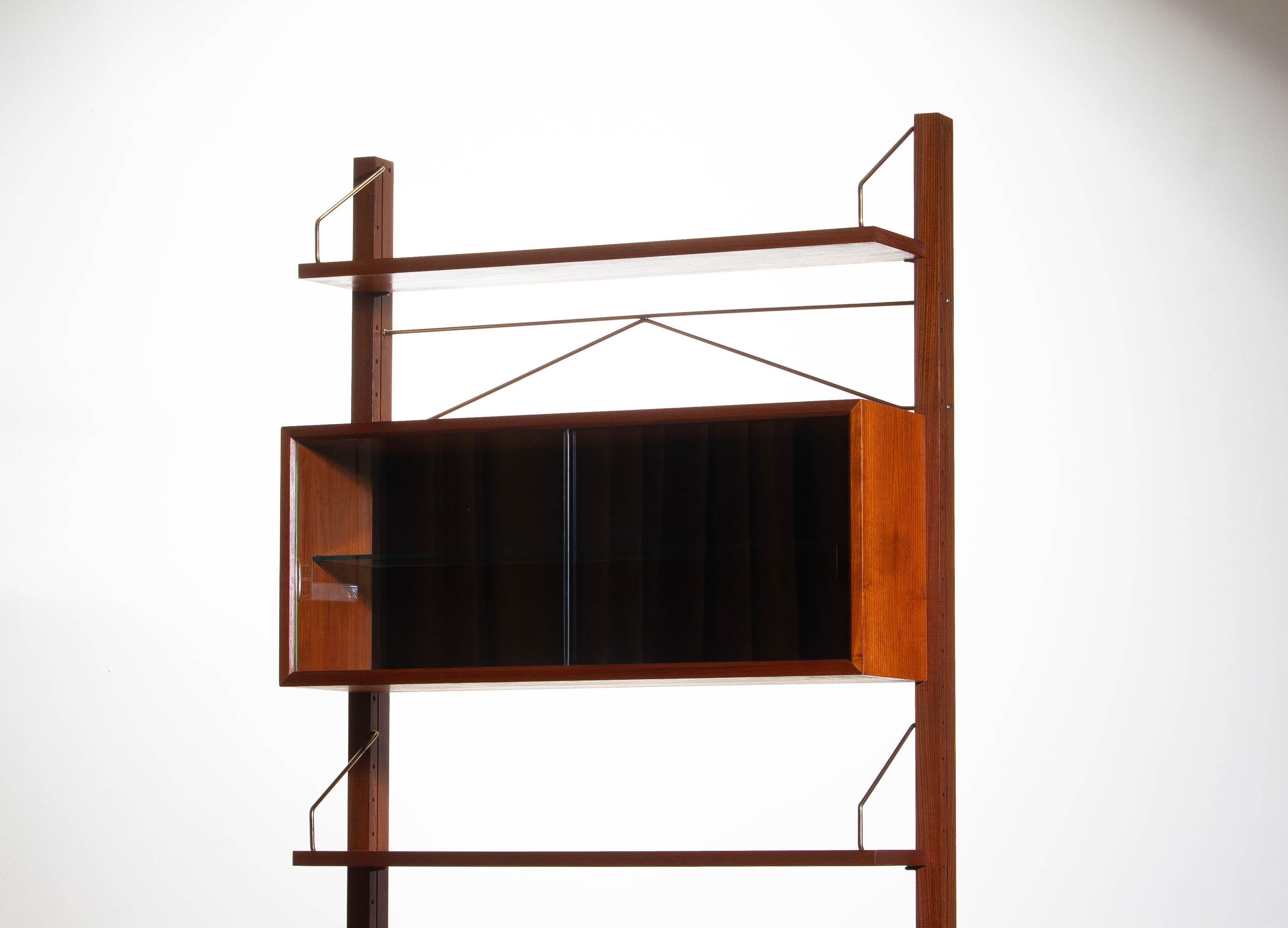 1960s, Poul Cadovius Teak with Brass Detail Book Case with Vitrine by Cado 6