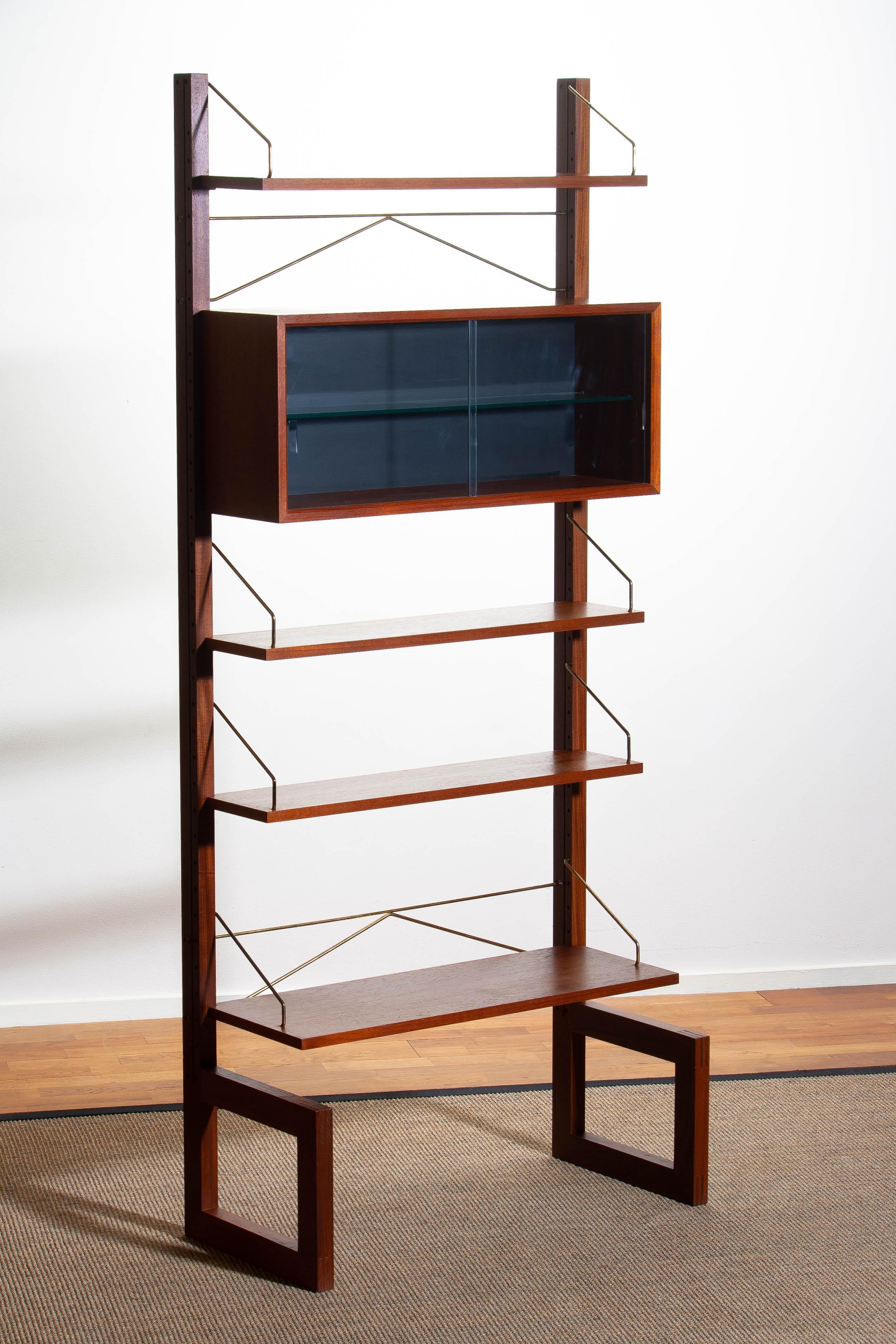 Mid-Century Modern 1960s, Poul Cadovius Teak with Brass Detail Book Case with Vitrine by Cado