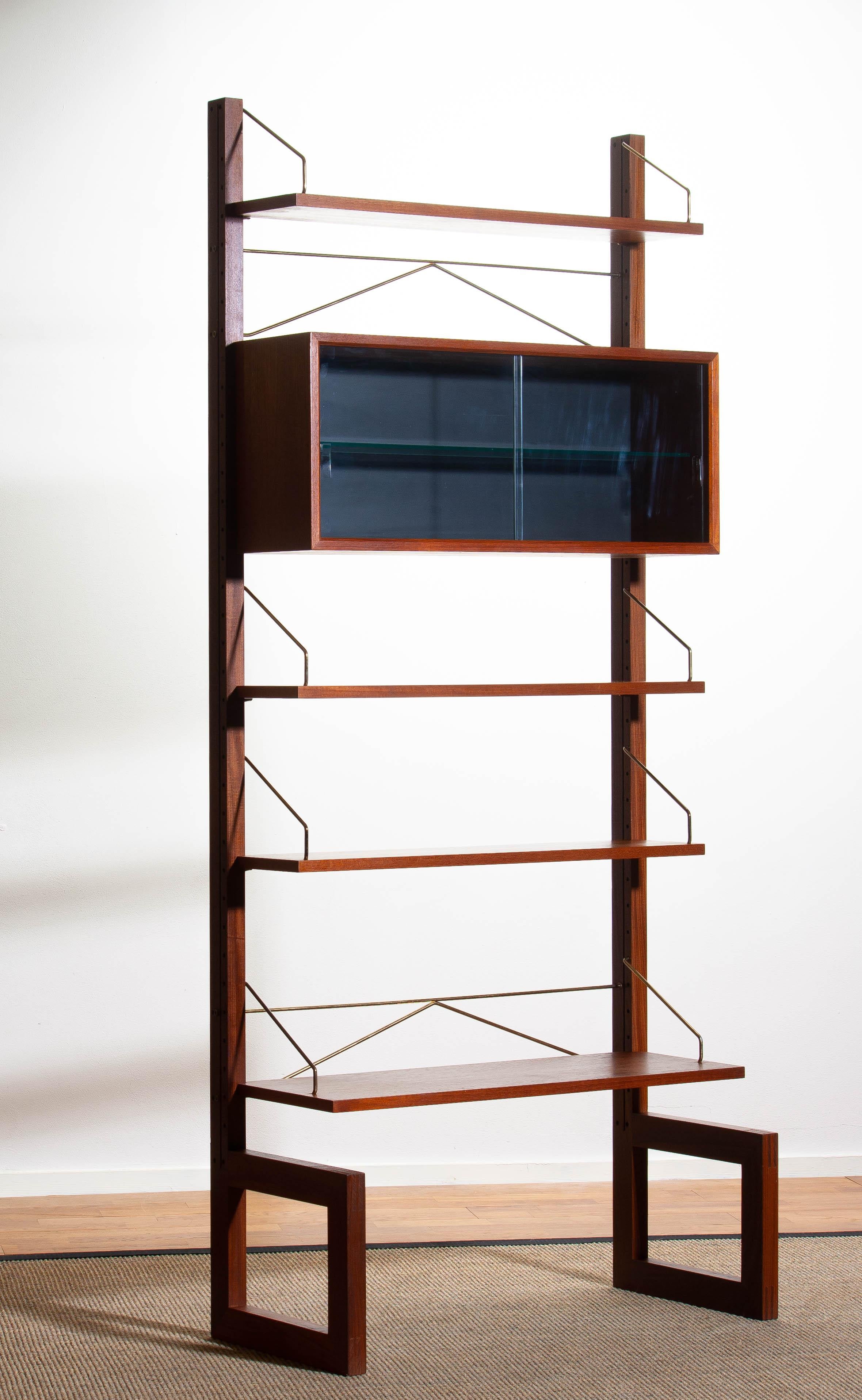 Danish 1960s, Poul Cadovius Teak with Brass Detail Book Case with Vitrine by Cado