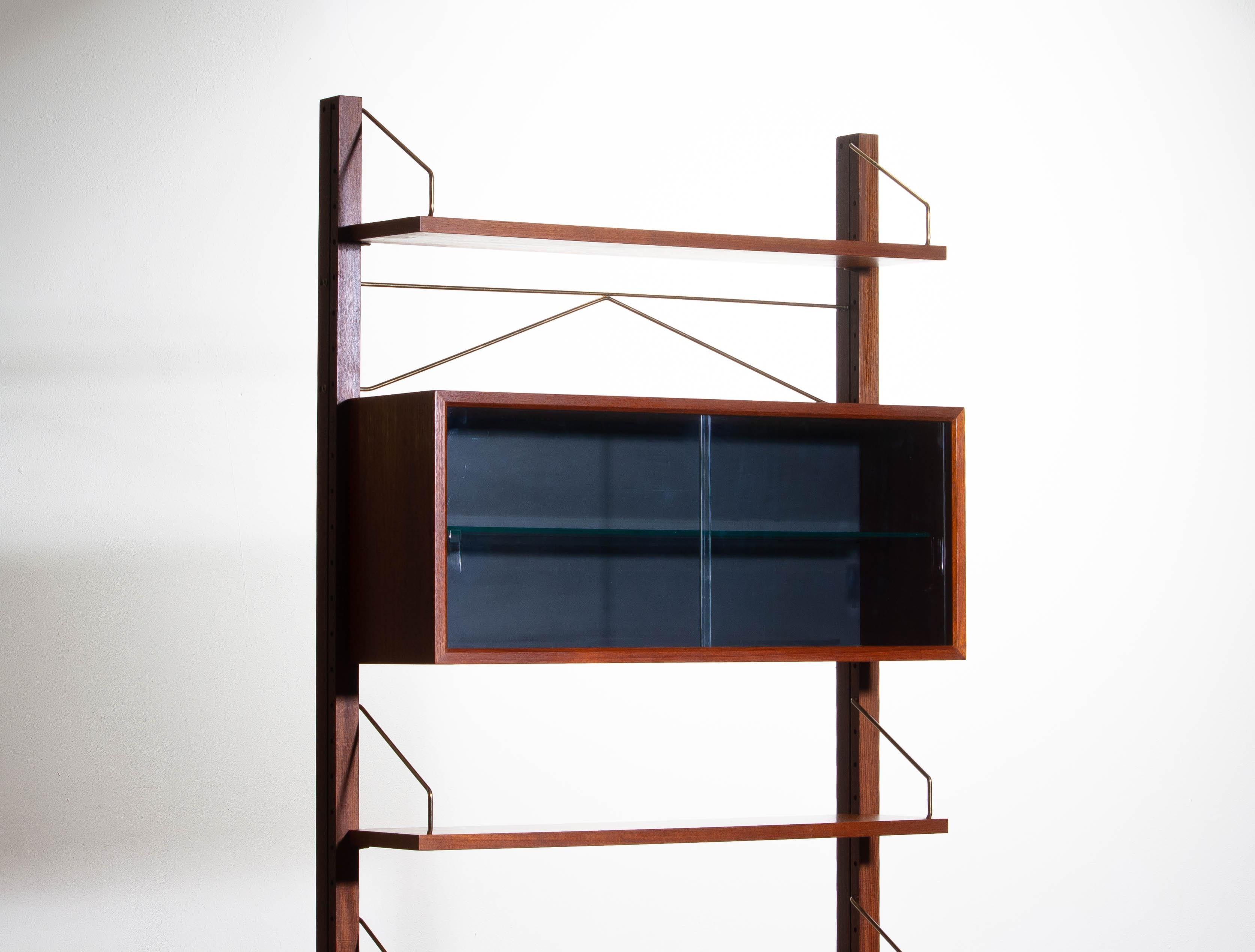 1960s, Poul Cadovius Teak with Brass Detail Book Case with Vitrine by Cado In Good Condition In Silvolde, Gelderland