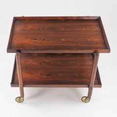 1960s Poul Hundevad Danish Modern Two-Tiered Rosewood Serving Bar Cart