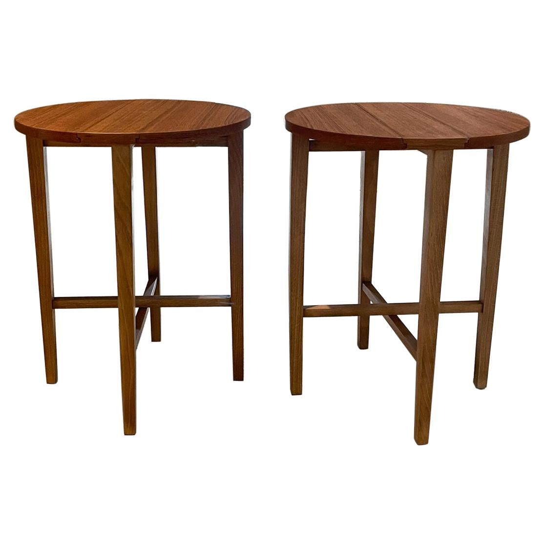 1960s Poul Hundevad Practical Teak Folding Round Side Tables Scandinavian Modern