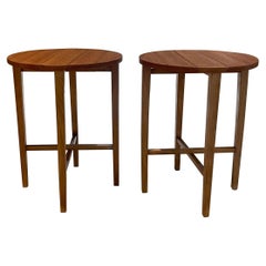 1960s Poul Hundevad Practical Teak Folding Round Side Tables Scandinavian Modern