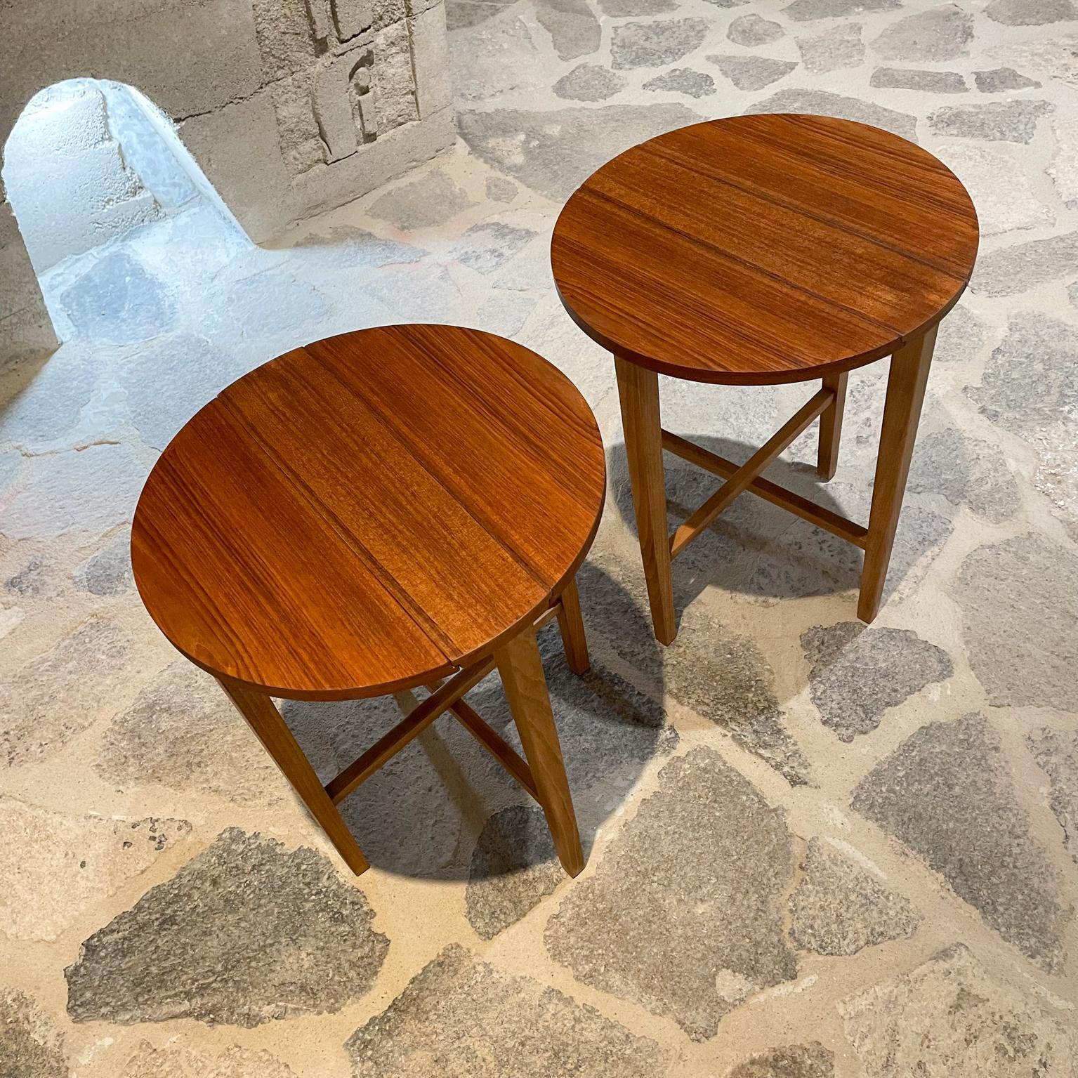 Danish 1960s Poul Hundevad Practical Teak Folding Round Side Tables Scandinavian Modern