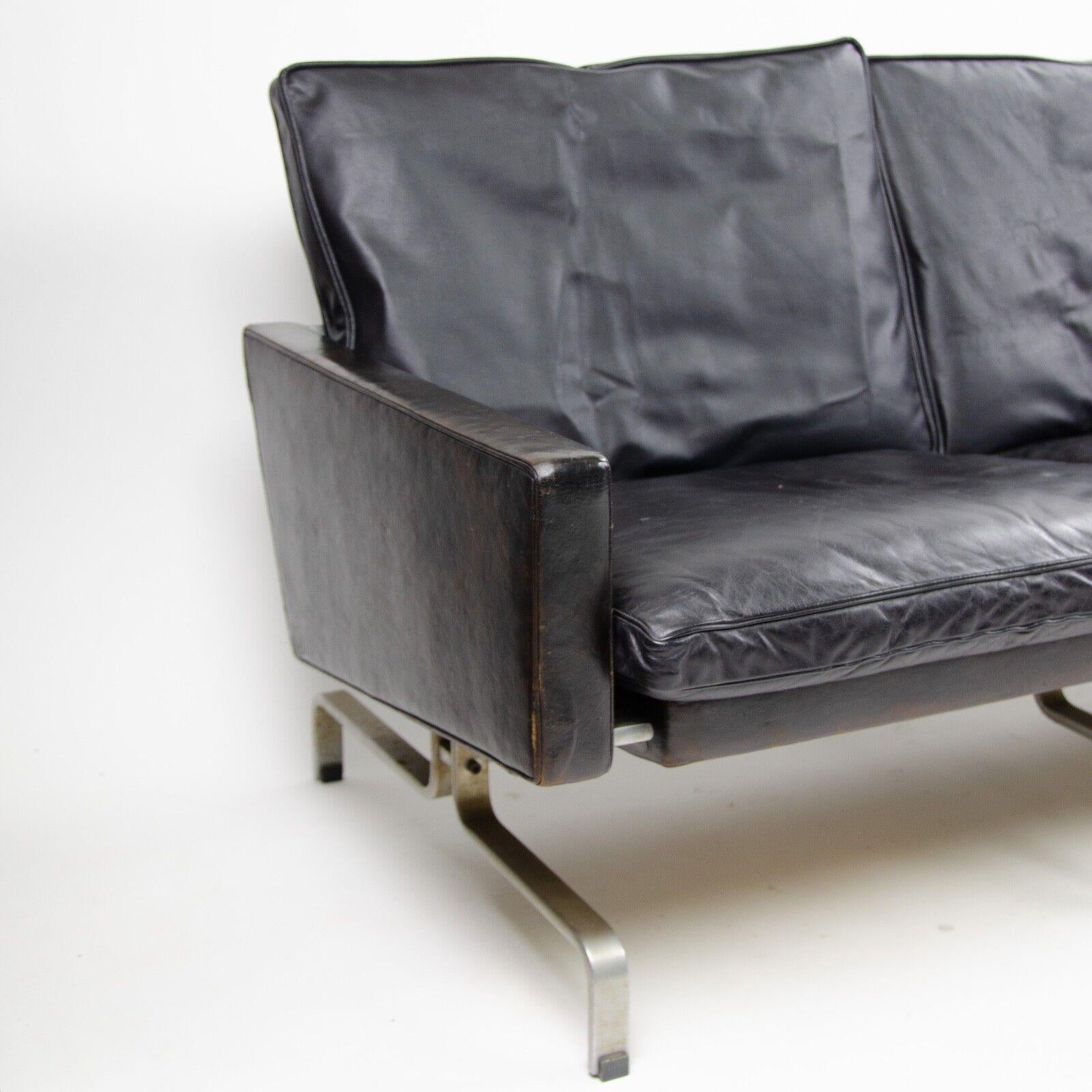 Modern 1960s Poul Kjaerholm PK31 Three Seat Sofa by E Kold Christensen in Black Leather