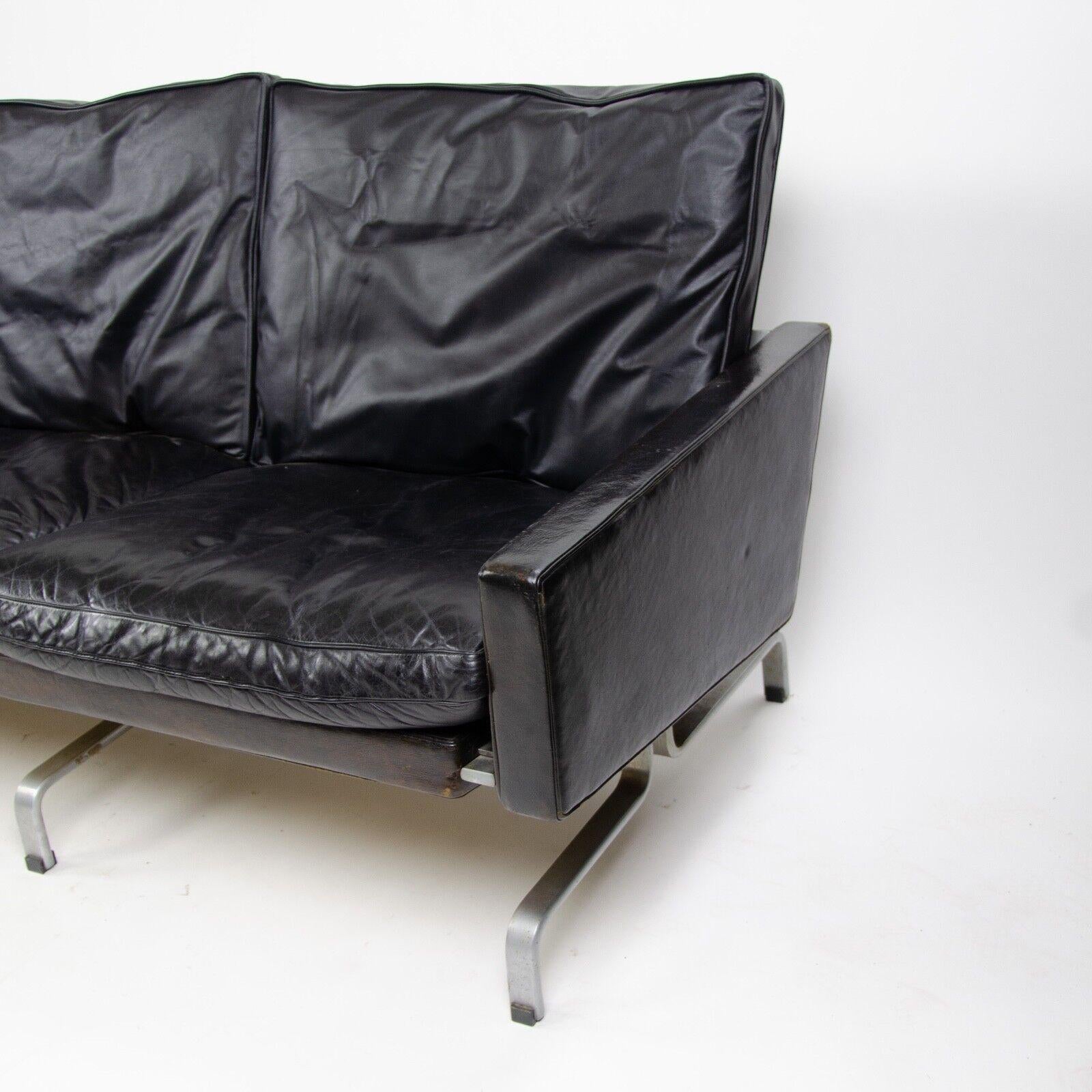 Danish 1960s Poul Kjaerholm PK31 Three Seat Sofa by E Kold Christensen in Black Leather