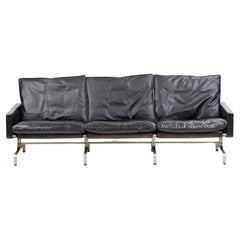 1960s Poul Kjaerholm PK31 Three Seat Sofa by E Kold Christensen in Black Leather