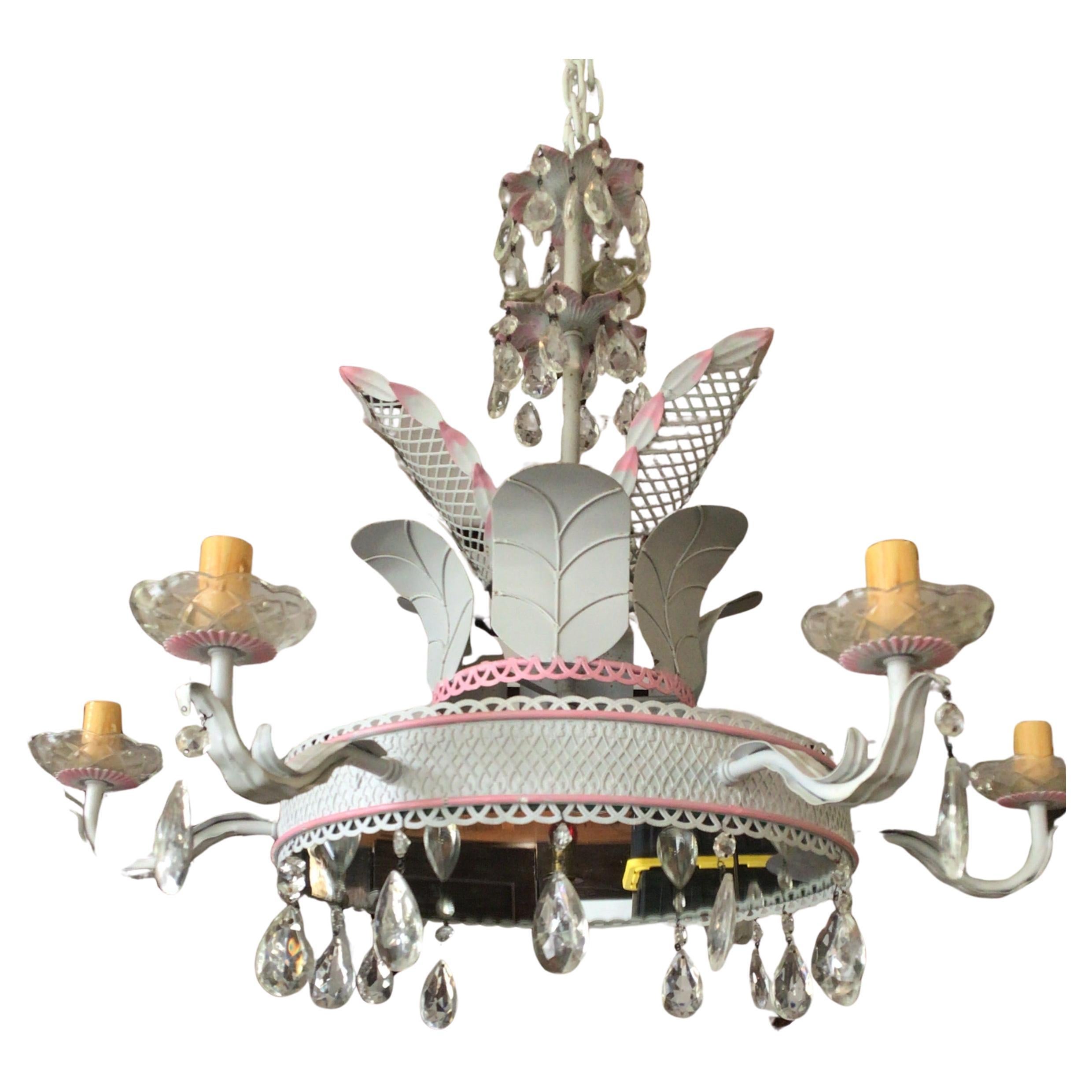 Lampadario a traliccio grigio polvere e rosa degli anni 
60 in vendita