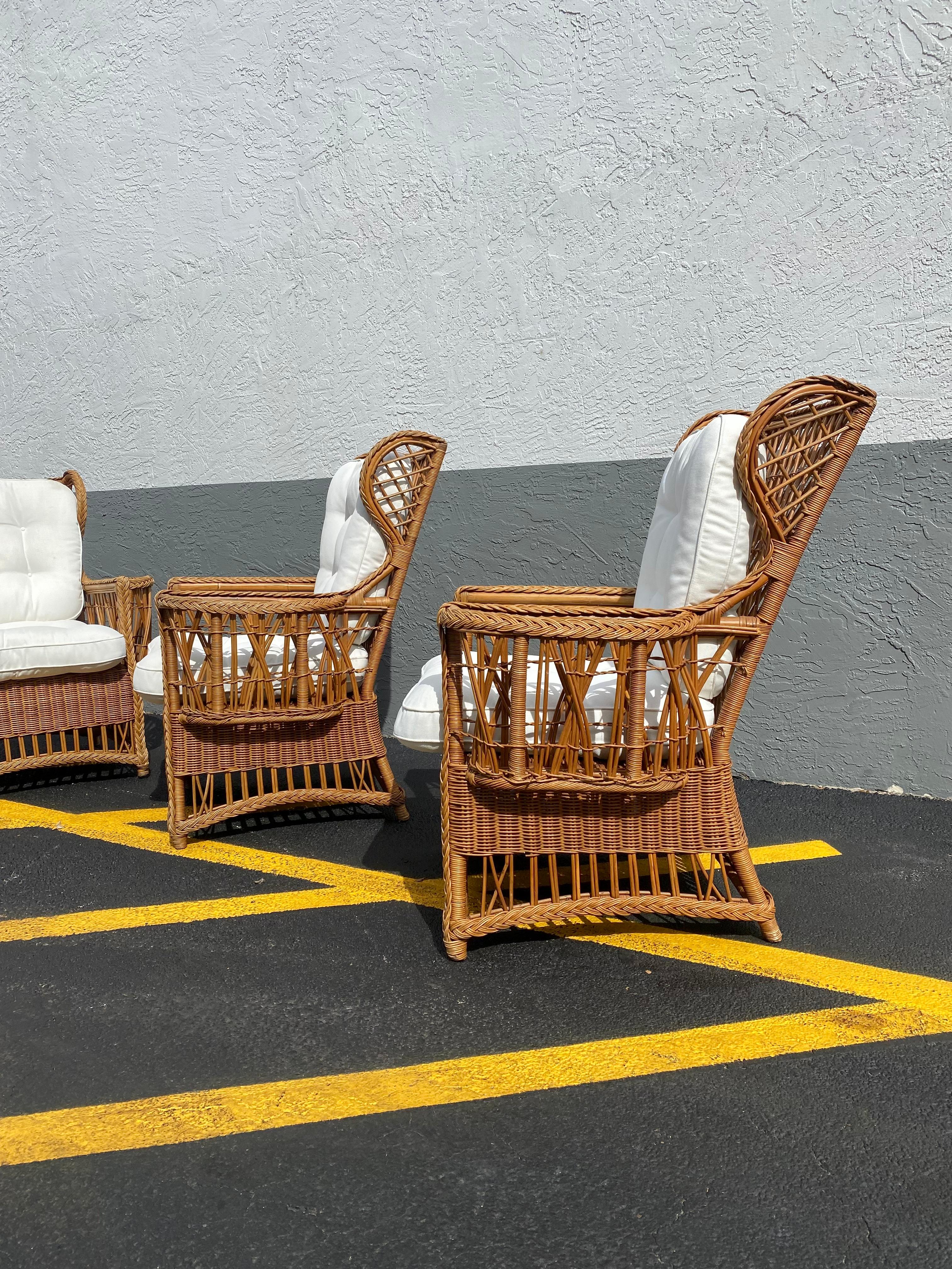1960s President Sculptural Wingback Rattan Chairs, Set of 4 For Sale 5