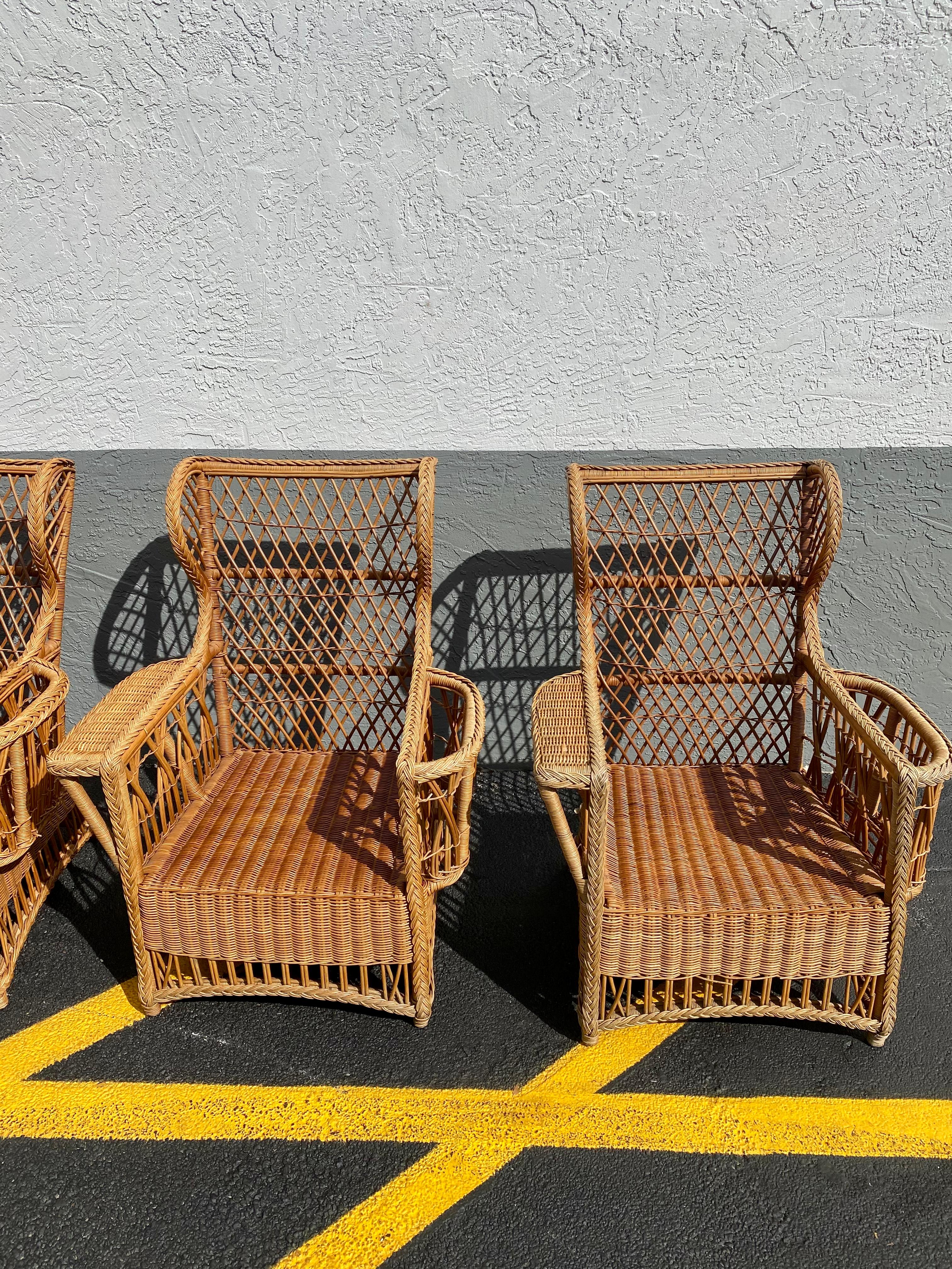 1960s President Sculptural Wingback Rattan Chairs, Set of 4 For Sale 8