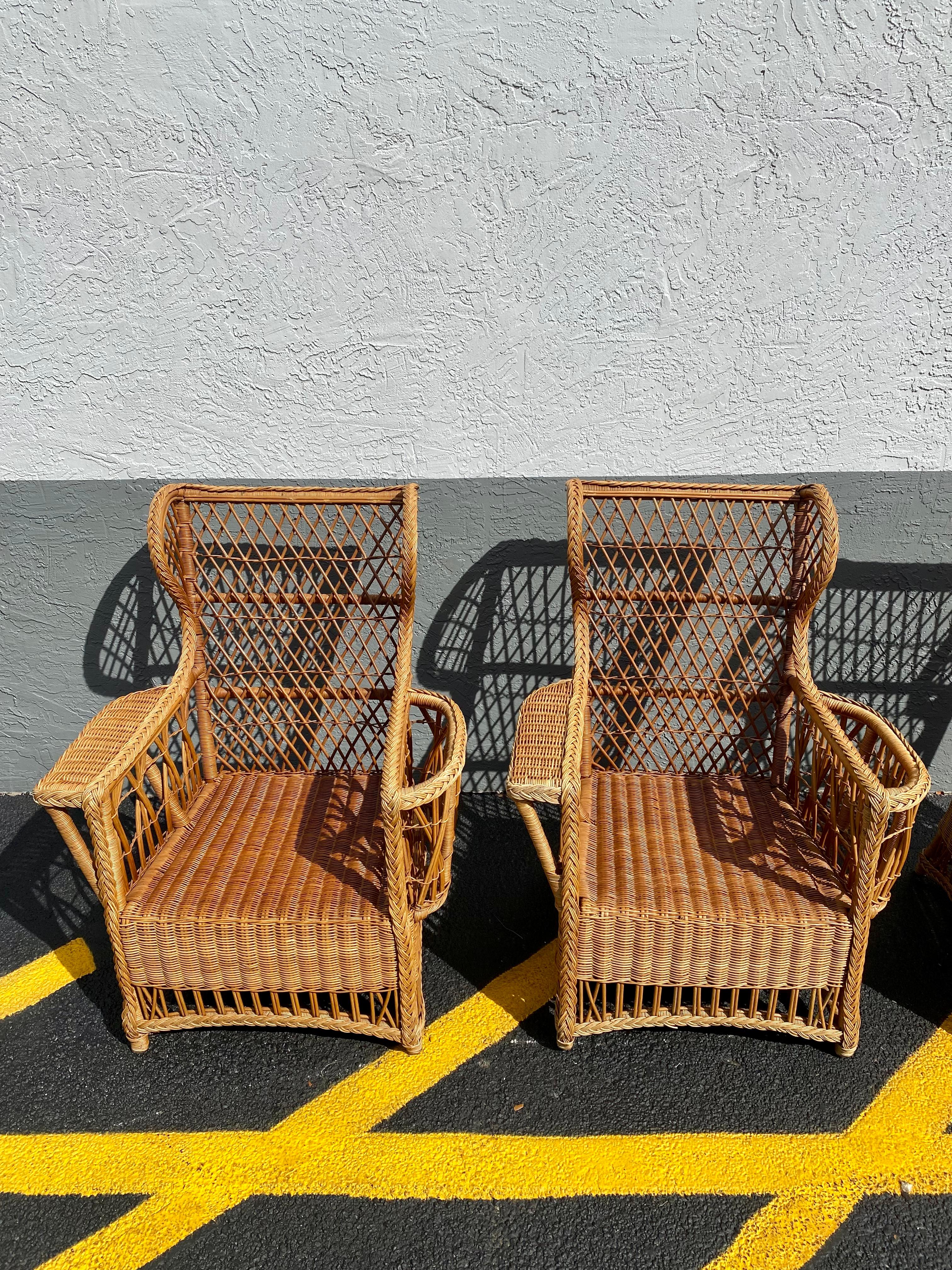 1960s President Sculptural Wingback Rattan Chairs, Set of 4 For Sale 9