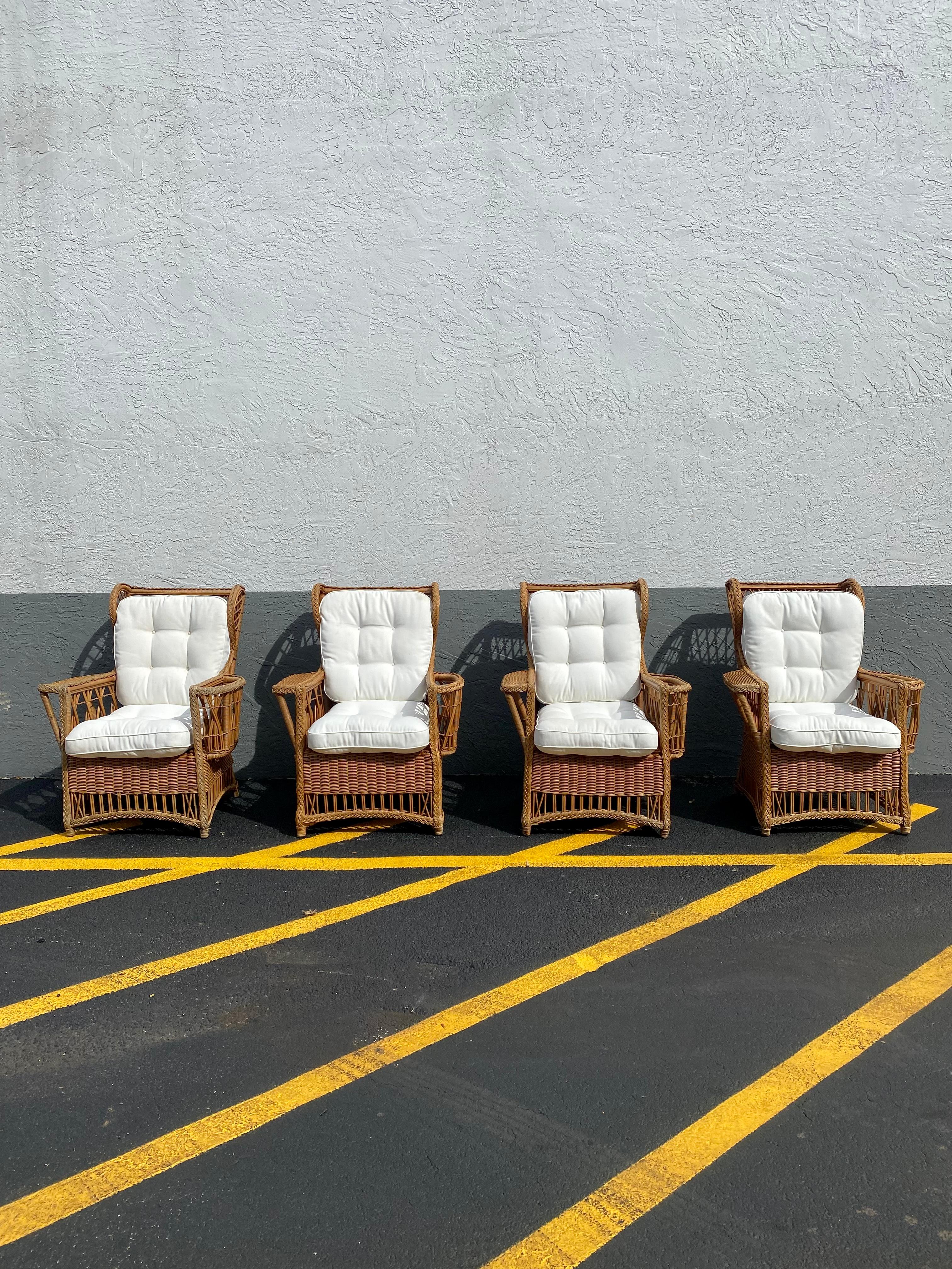 On offer on this occasion is one of the most stunning, rare, rattan President club chairs set you could hope to find. Outstanding design is exhibited throughout. The beautiful set is statement piece which is also extremely comfortable and packed