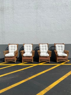 1960s President Sculptural Wingback Rattan Chairs, Set of 4