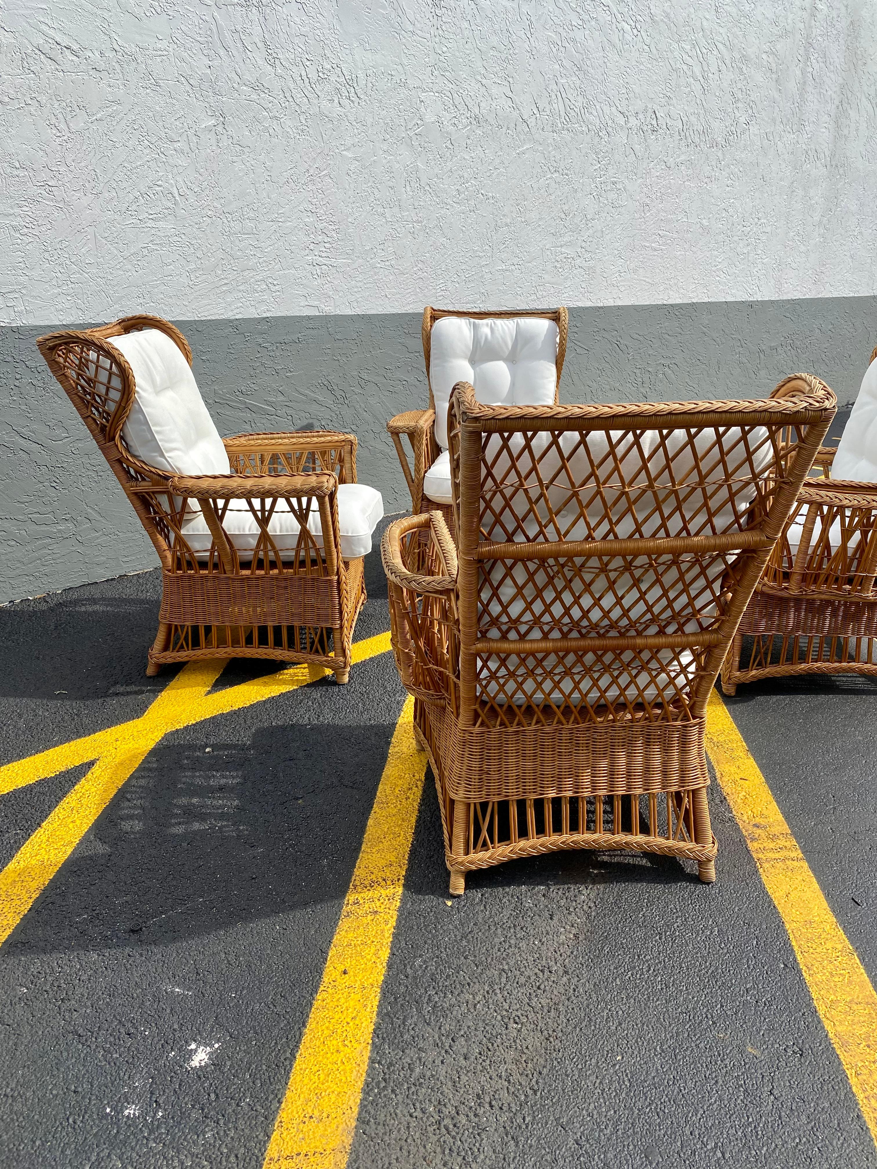 1960s President Sculptural Wingback Rattan Chairs, Set of 4 In Good Condition For Sale In Fort Lauderdale, FL