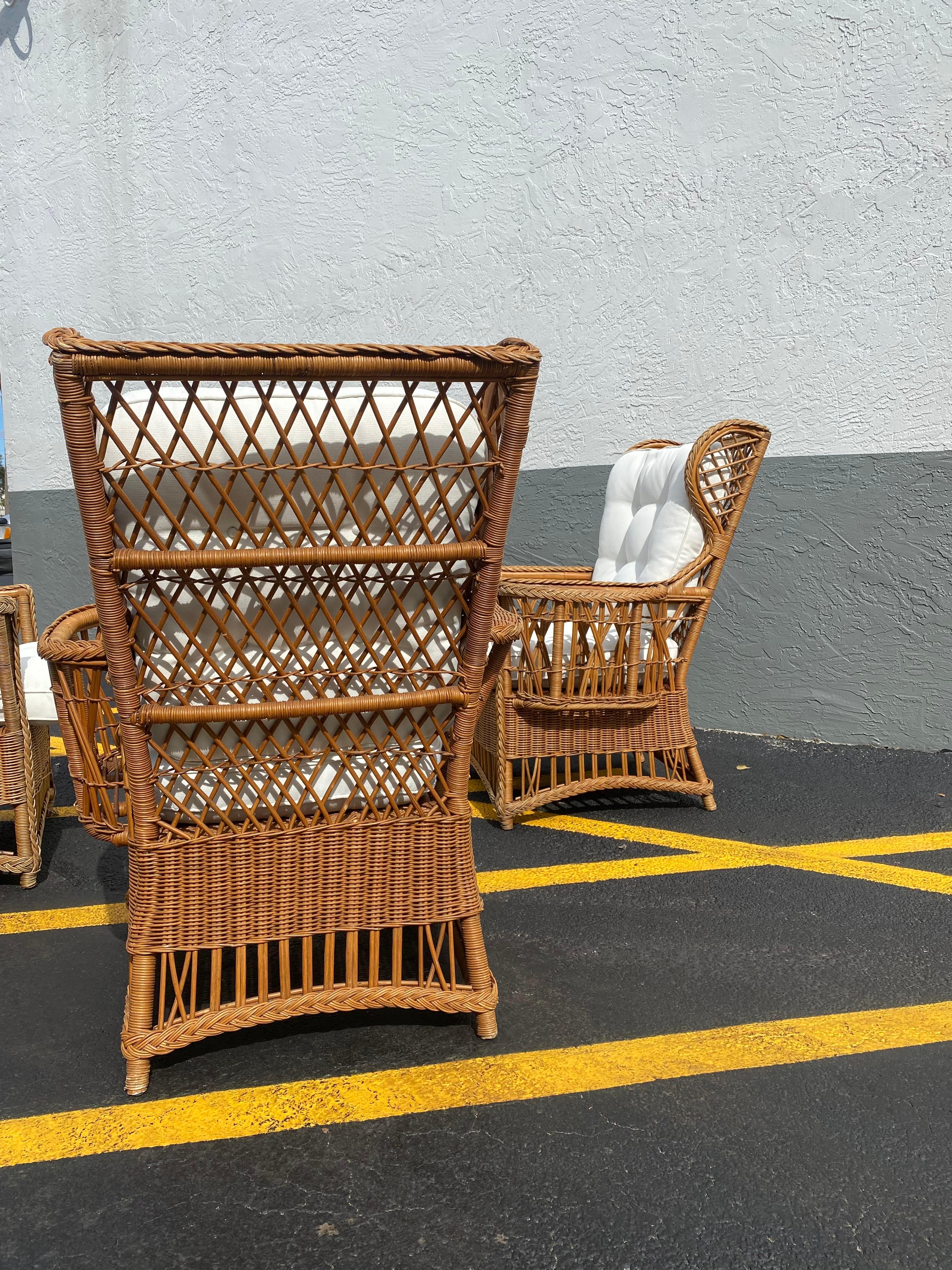 Mid-20th Century 1960s President Sculptural Wingback Rattan Chairs, Set of 4 For Sale