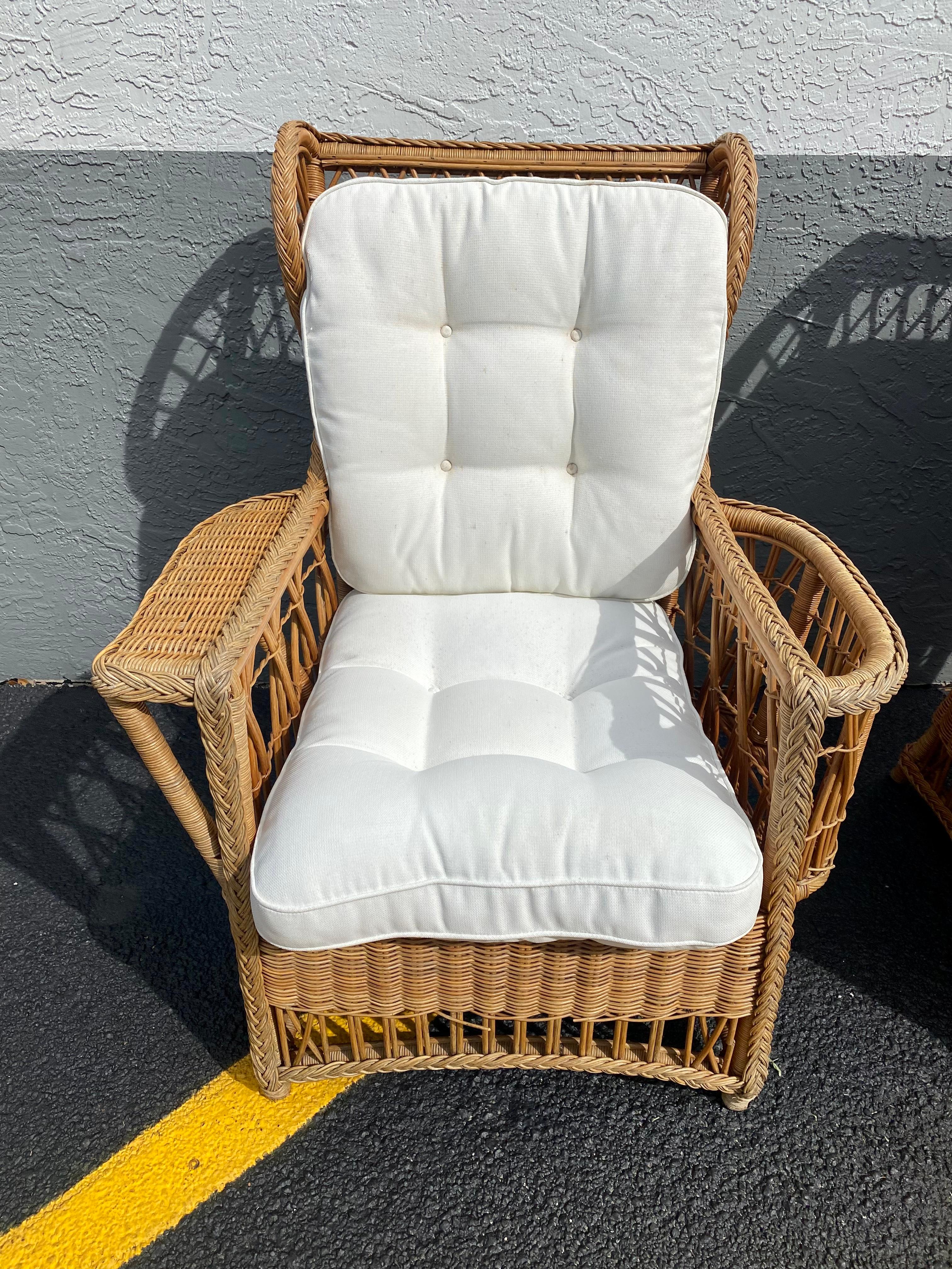 Upholstery 1960s President Sculptural Wingback Rattan Chairs, Set of 4 For Sale