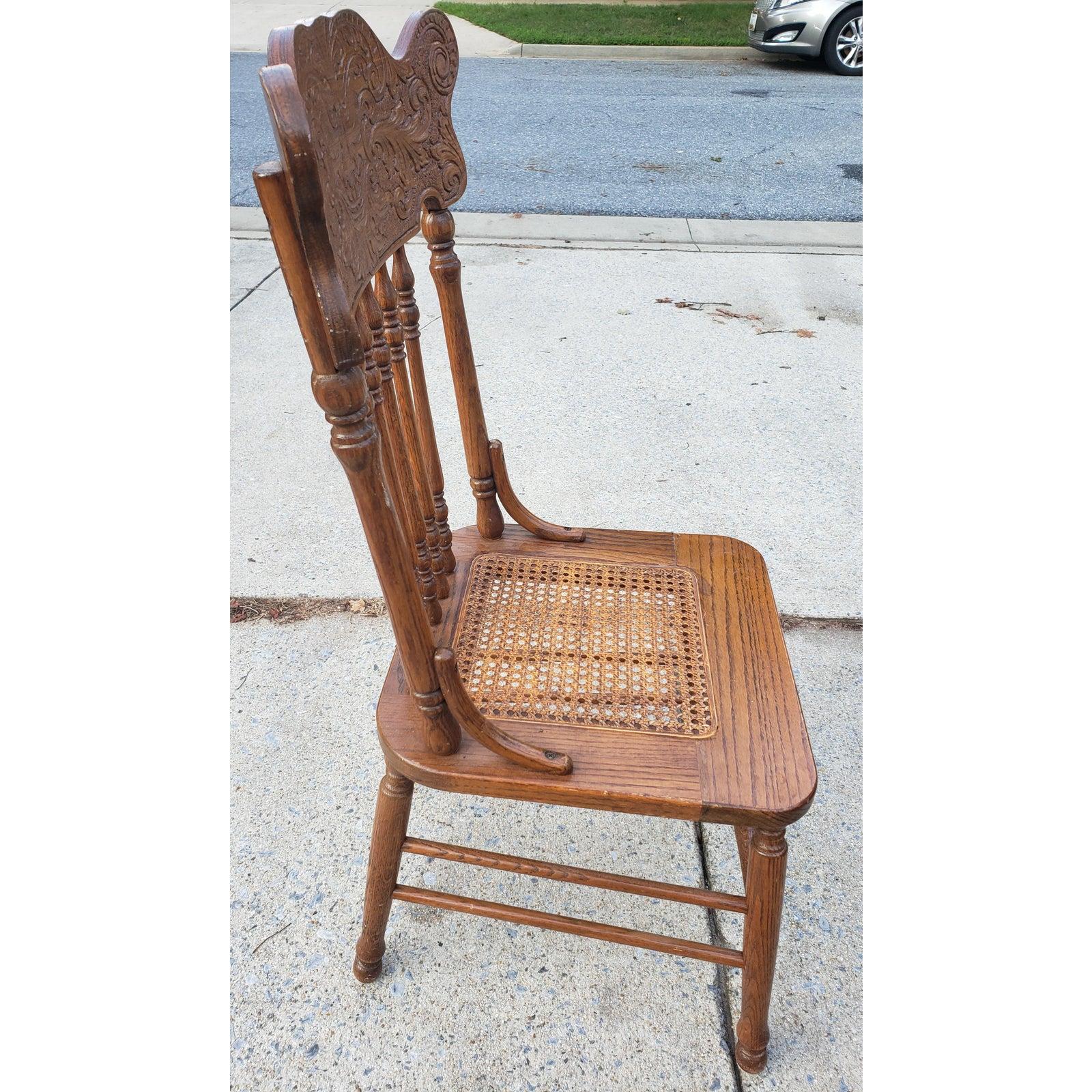 1960s Pressed Back Spindle Cane Seat Dining Chairs For Sale at 1stDibs