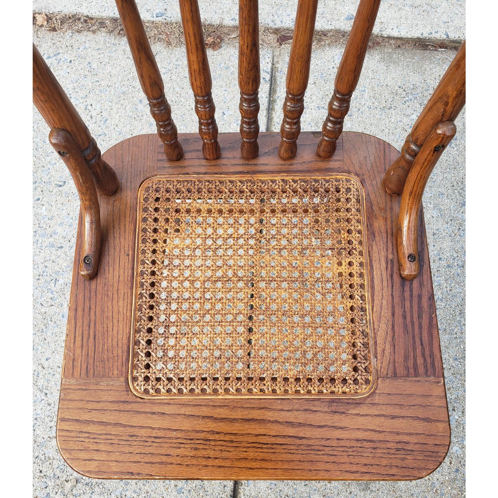 1960s Pressed Back Spindle Cane Seat Dining Chairs For Sale at 1stDibs