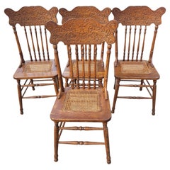 1960s Pressed Back Spindle Cane Seat Dining Chairs