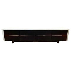 1960s Pristine White Long Custom Credenza Bronze Mahogany E. Escudero Mexico 