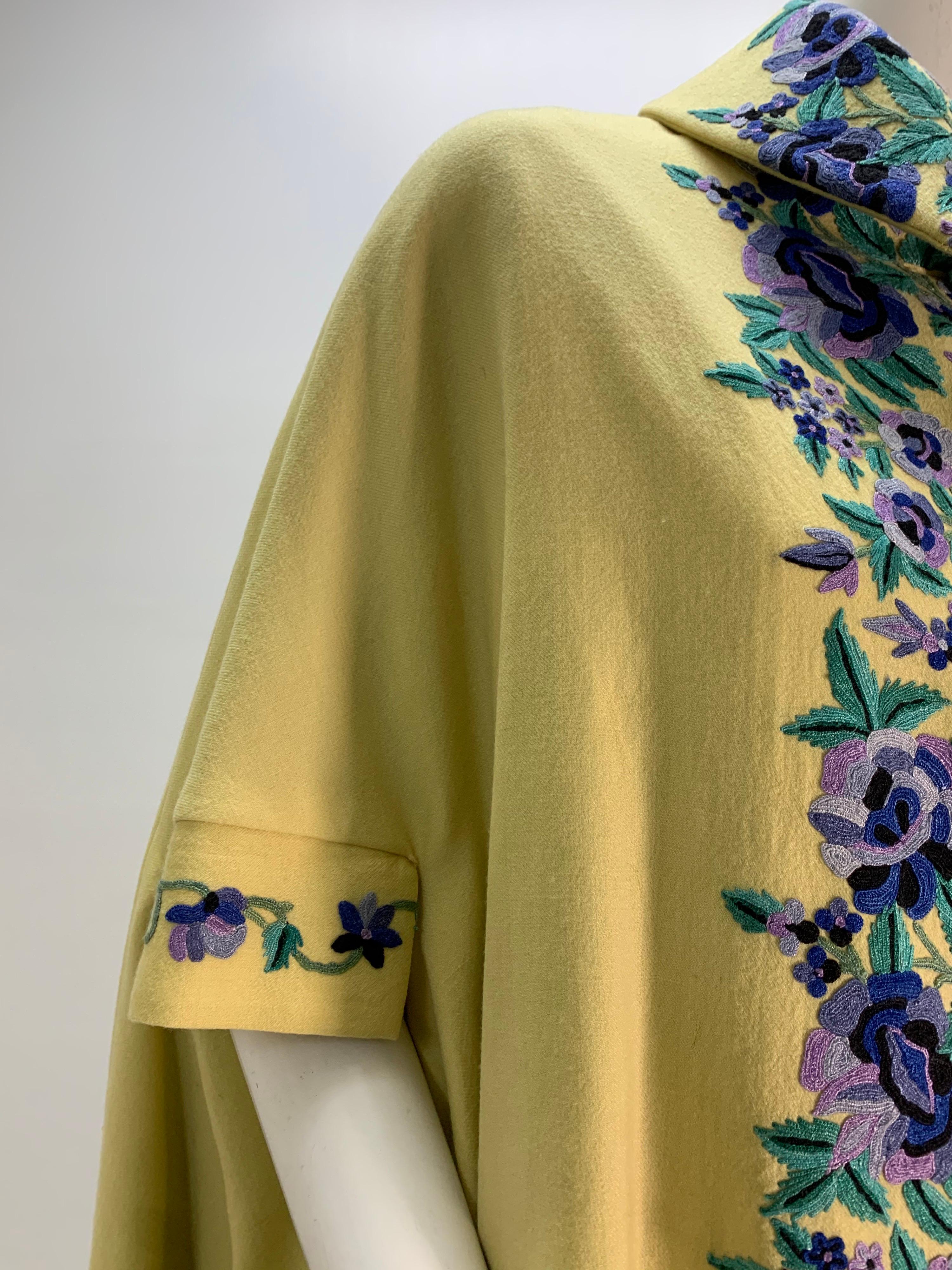 1960s Profils Du Monde Citrine Wool Swing Coat W/ Crewel Floral ...