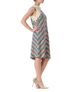 1960S Psychedelic Chevron Sleeveless Mock Neck Dress