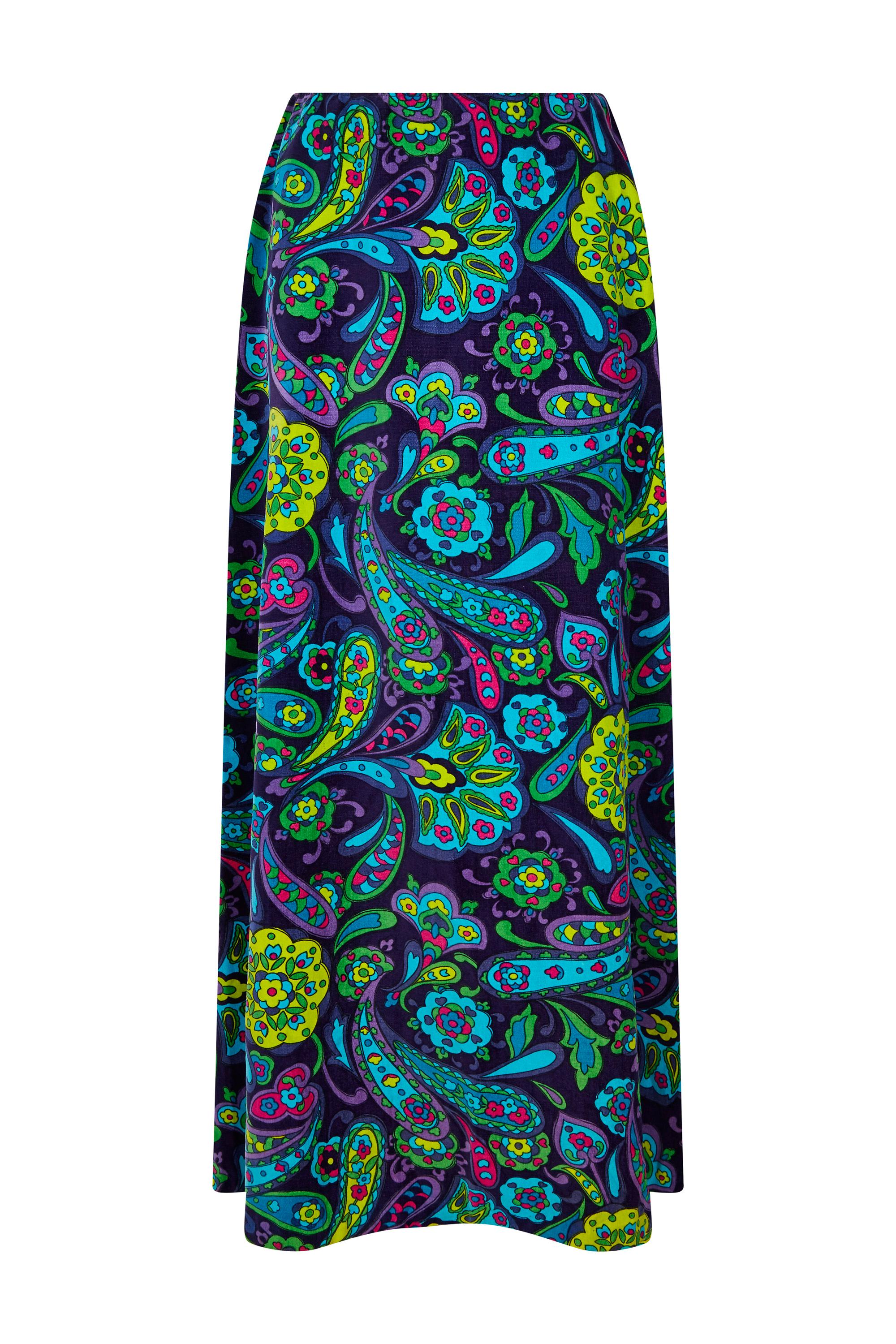 1960s Psychedelic Paisley Print Velvet Maxi Skirt and Top Ensemble For Sale 2