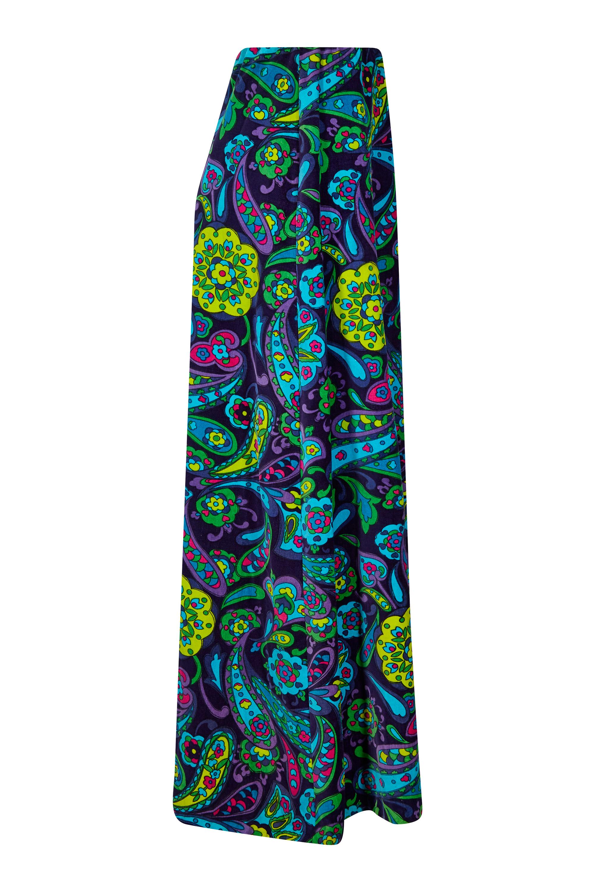 1960s Psychedelic Paisley Print Velvet Maxi Skirt and Top Ensemble For ...