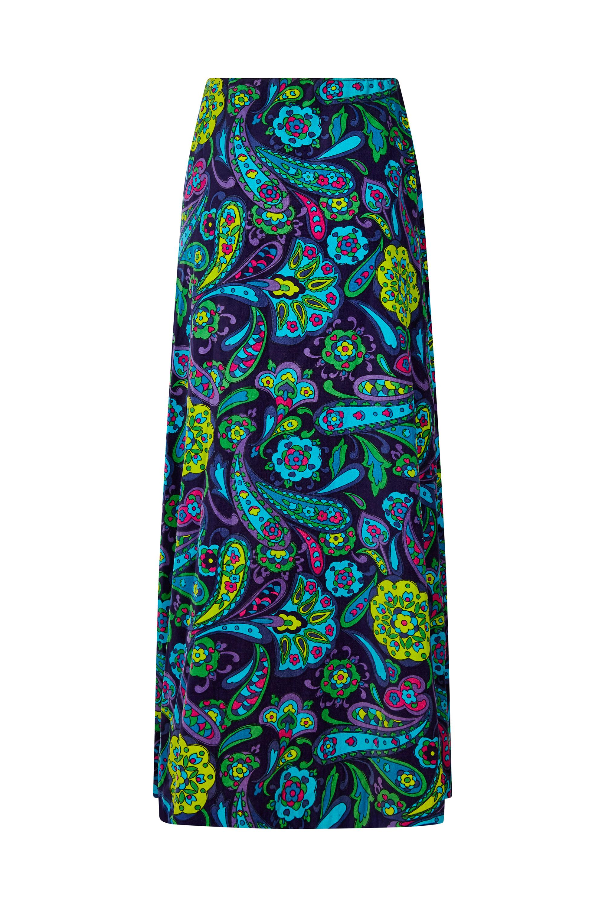 1960s Psychedelic Paisley Print Velvet Maxi Skirt and Top Ensemble For Sale 4