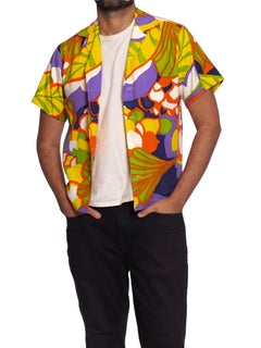 1960S Psychedelic Poly Blend Men's Shirt Custom Made In Hawaii