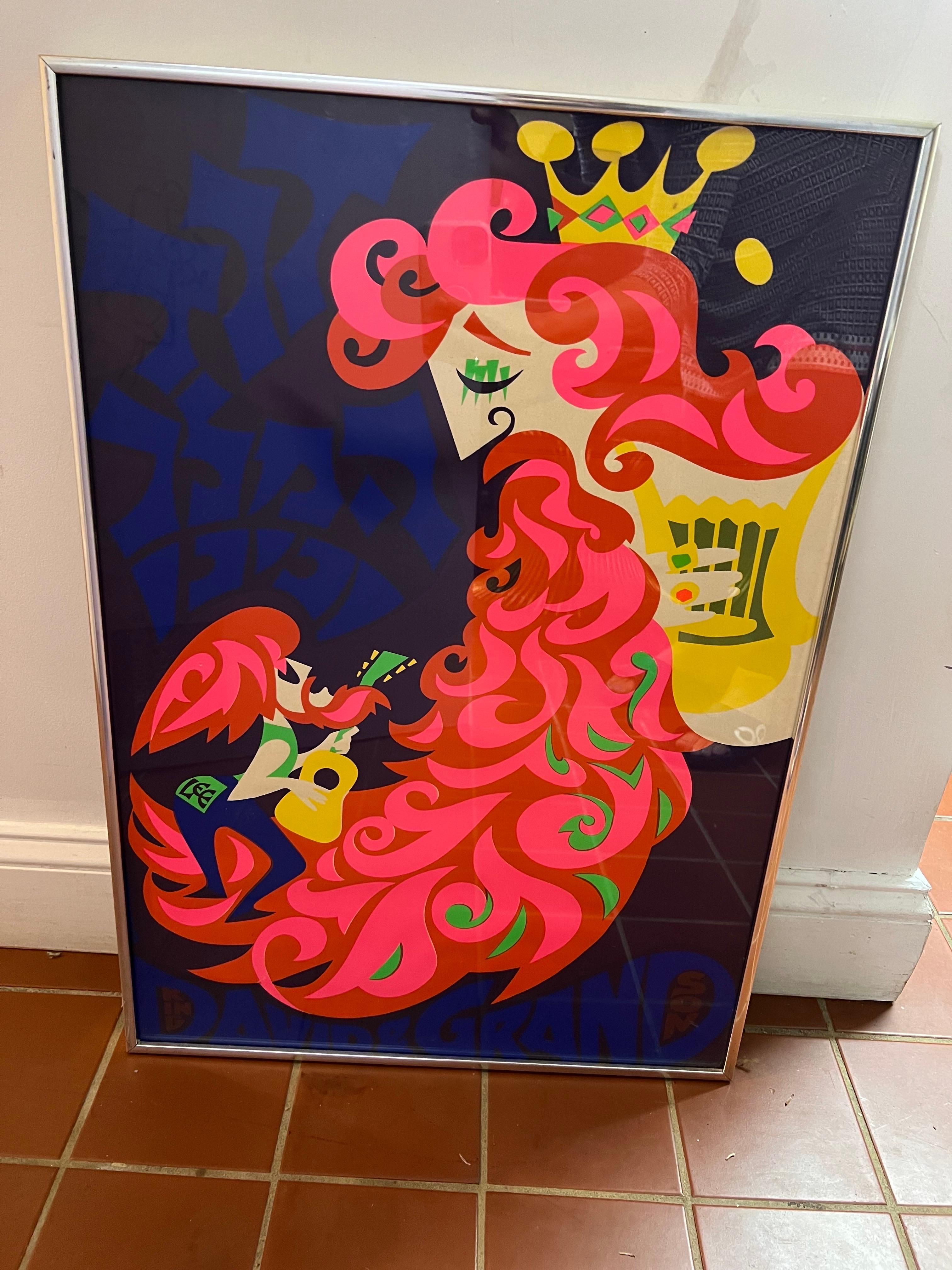 psychedelisches Pop-Art-Poster von König David und seinem Sohn aus den 1960er Jahren. Erstaunlich bunte Grafiken von König David und seinem Sohn. Dem Künstler Lee Conklin zugeschrieben. In einem Chromrahmen.