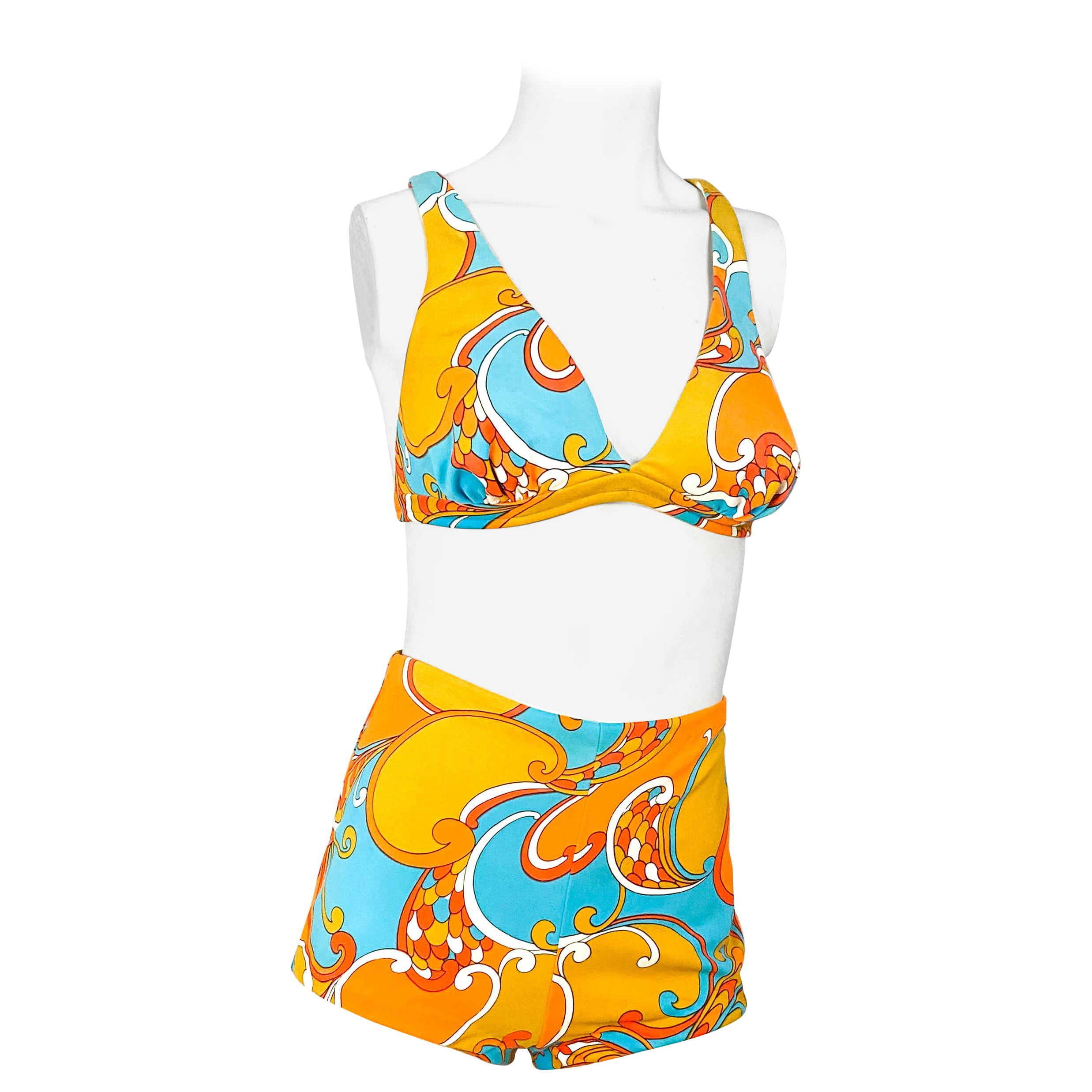 1960s Psychedelic Printed Bathing Suit For Sale