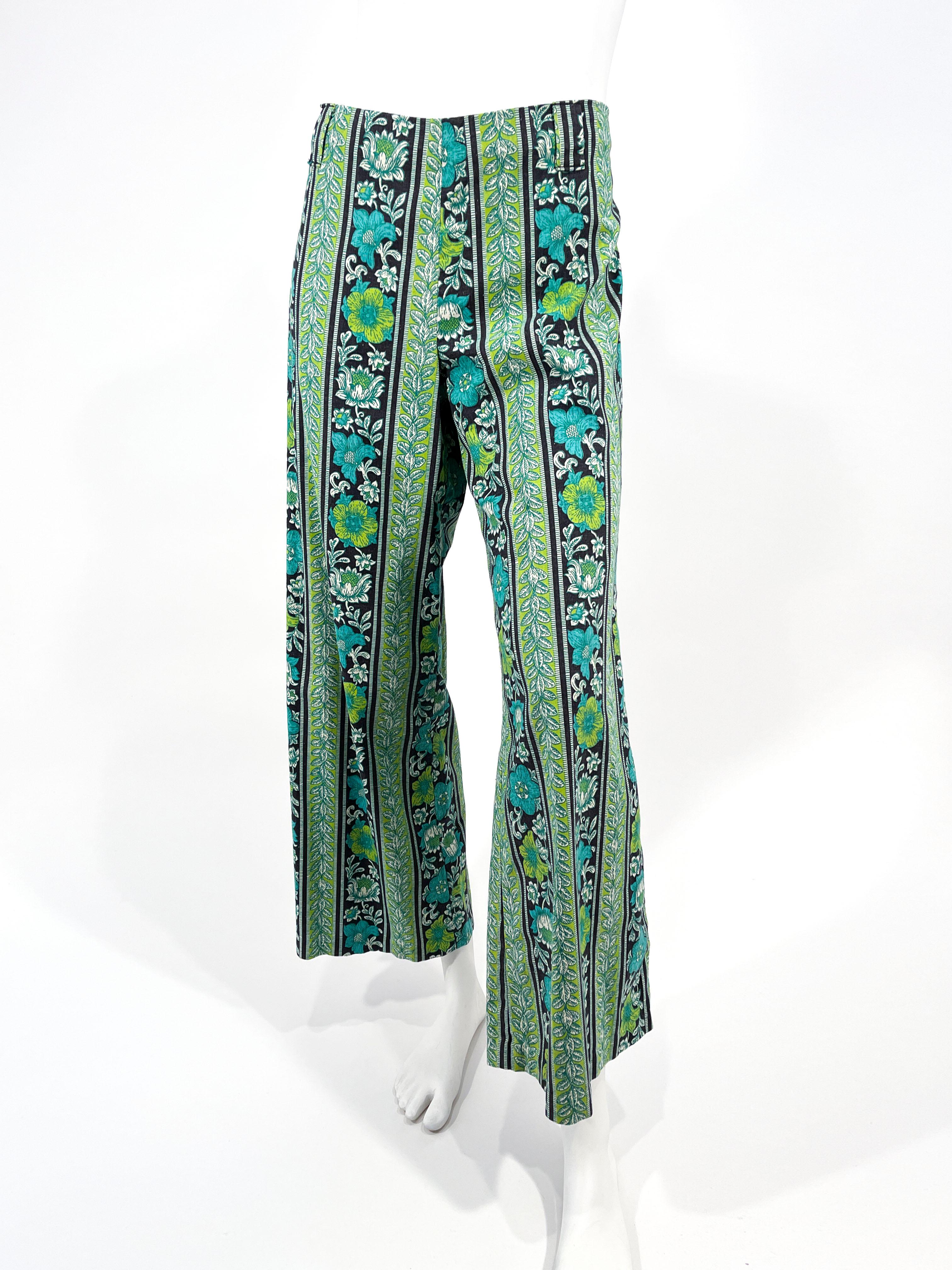 Gray 1960s Psychedelic Printed Flared Hip Hugger Pants For Sale