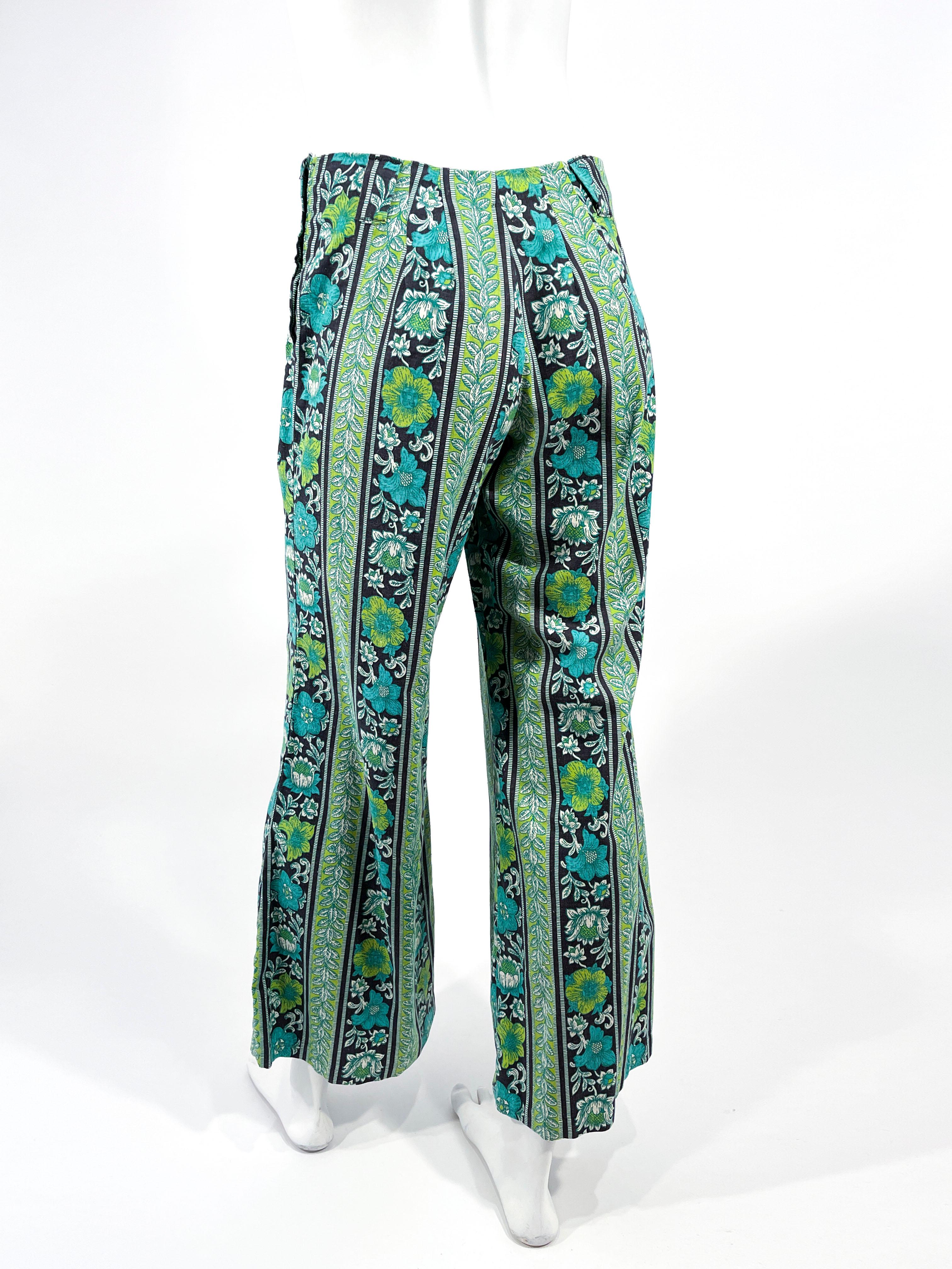 Women's 1960s Psychedelic Printed Flared Hip Hugger Pants For Sale