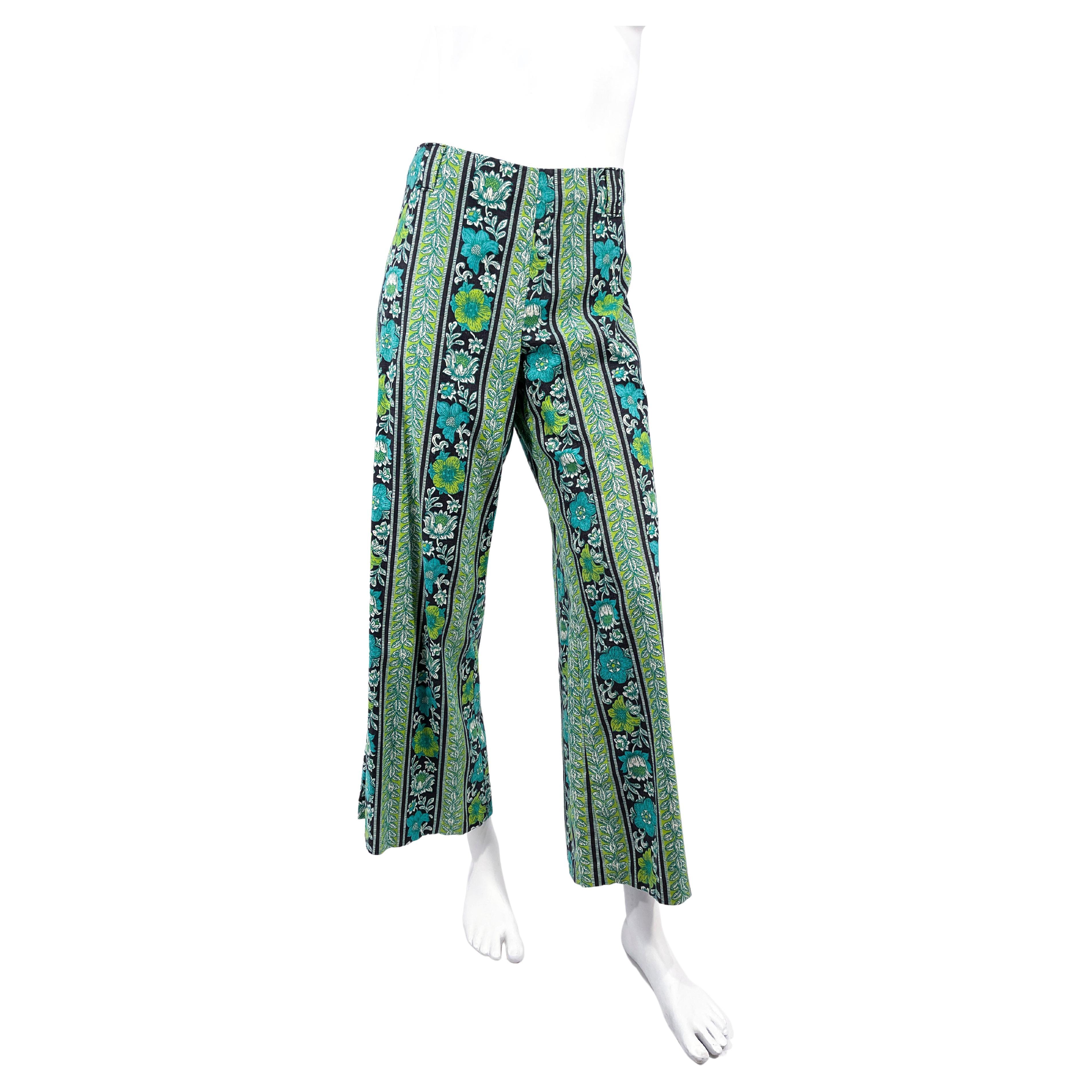 1960s Psychedelic Printed Flared Hip Hugger Pants For Sale