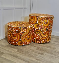 1960s Psychedelic Retro Paisley Print, Table with Seat