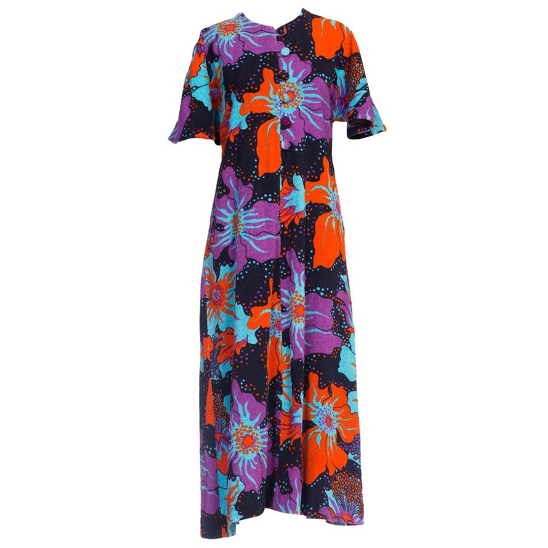 1960's Psychedelic Terry Cloth Maxi Dress Cover Up For Sale at 1stdibs