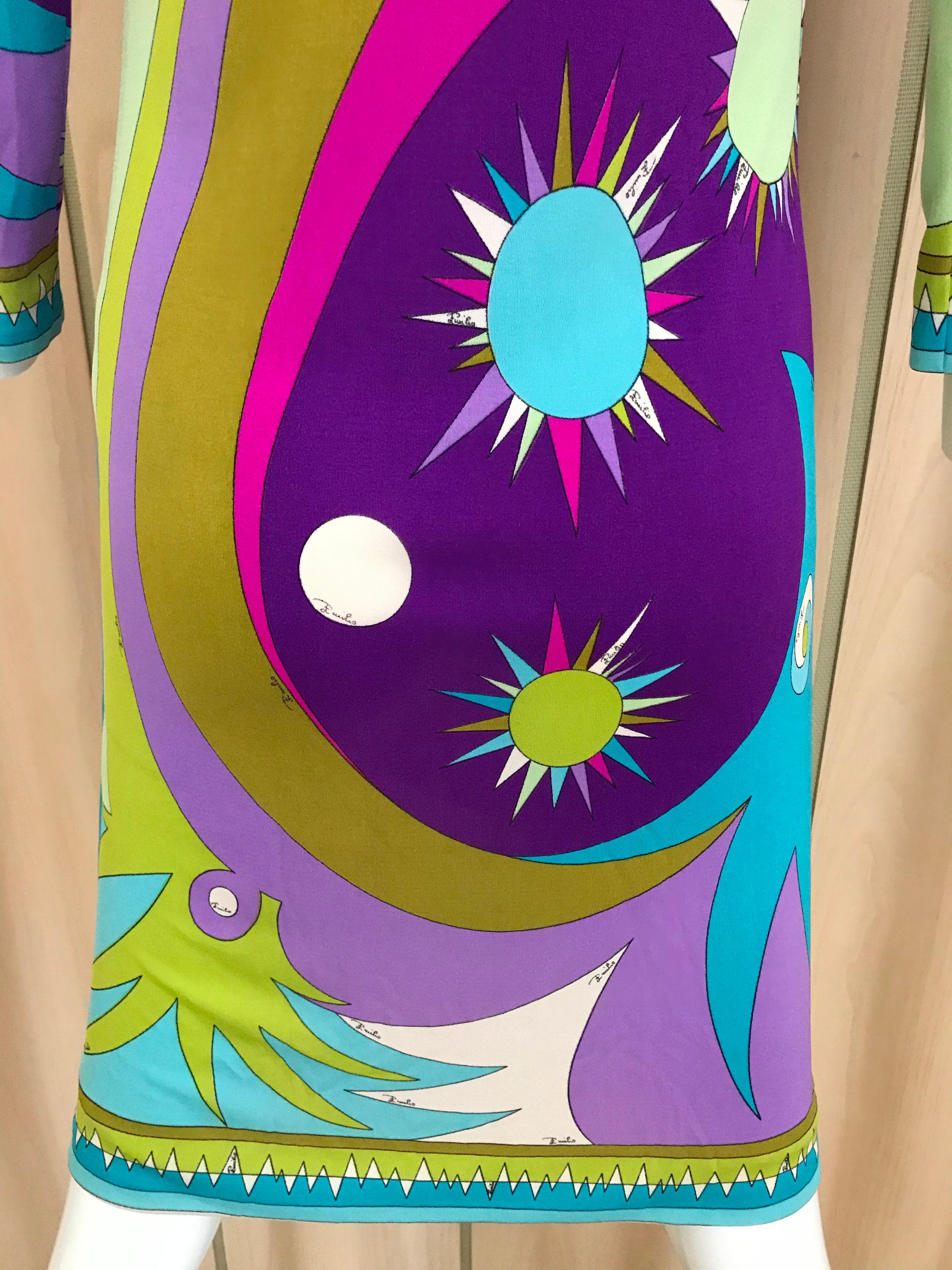 1960s Pucci Multi Color Psychedelic Silk Jersey Cocktail Dress In Good Condition In Beverly Hills, CA