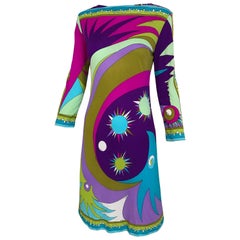1960s Pucci Multi Color Psychedelic Silk Jersey Cocktail Dress