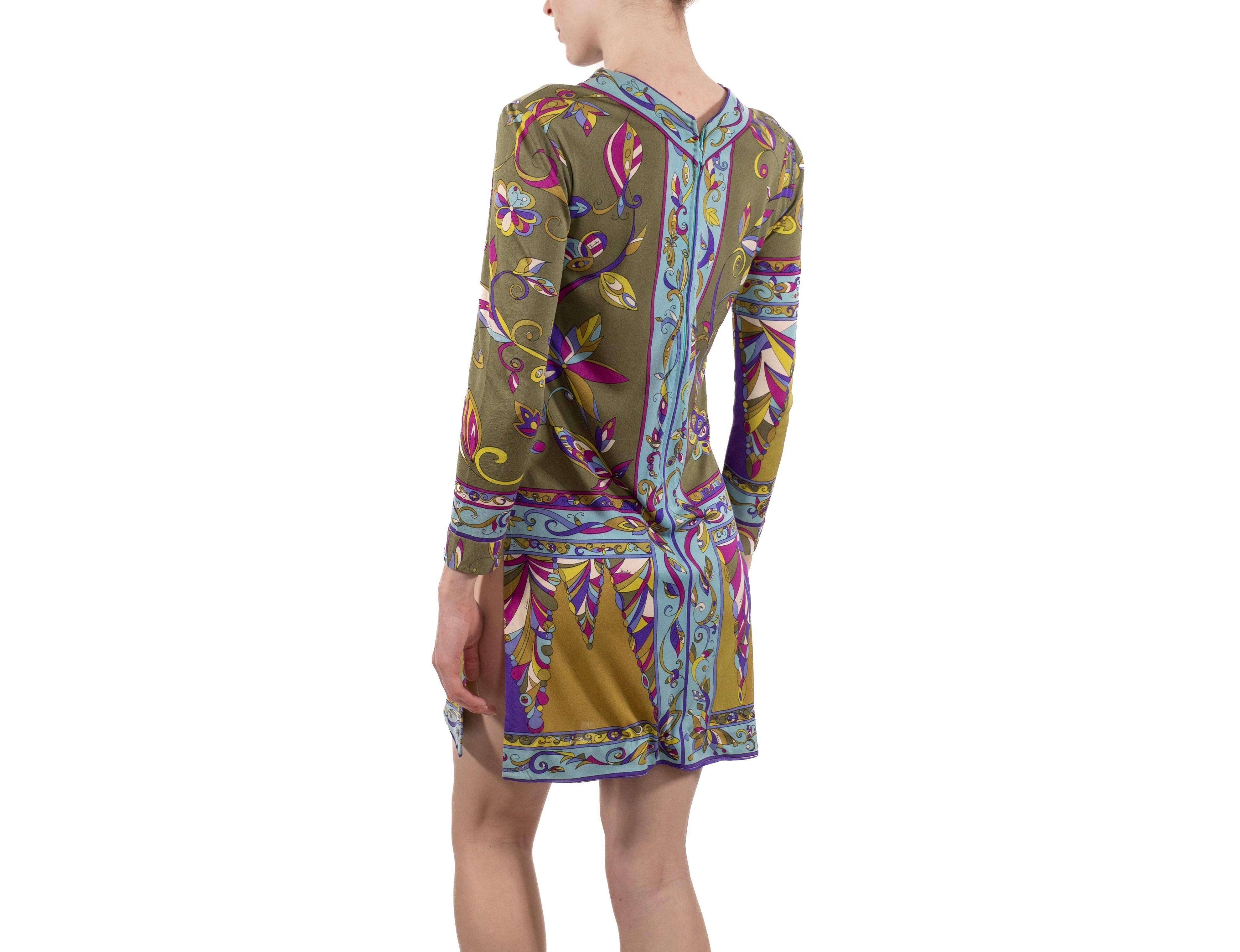 Women's 1960S Pucci Olive Green & Purple Silk Jersey Mod Sleeved Mini Dress As Is For Sale