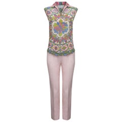 1960s Pucci Silk Pink Trouser Set With Rosette Print