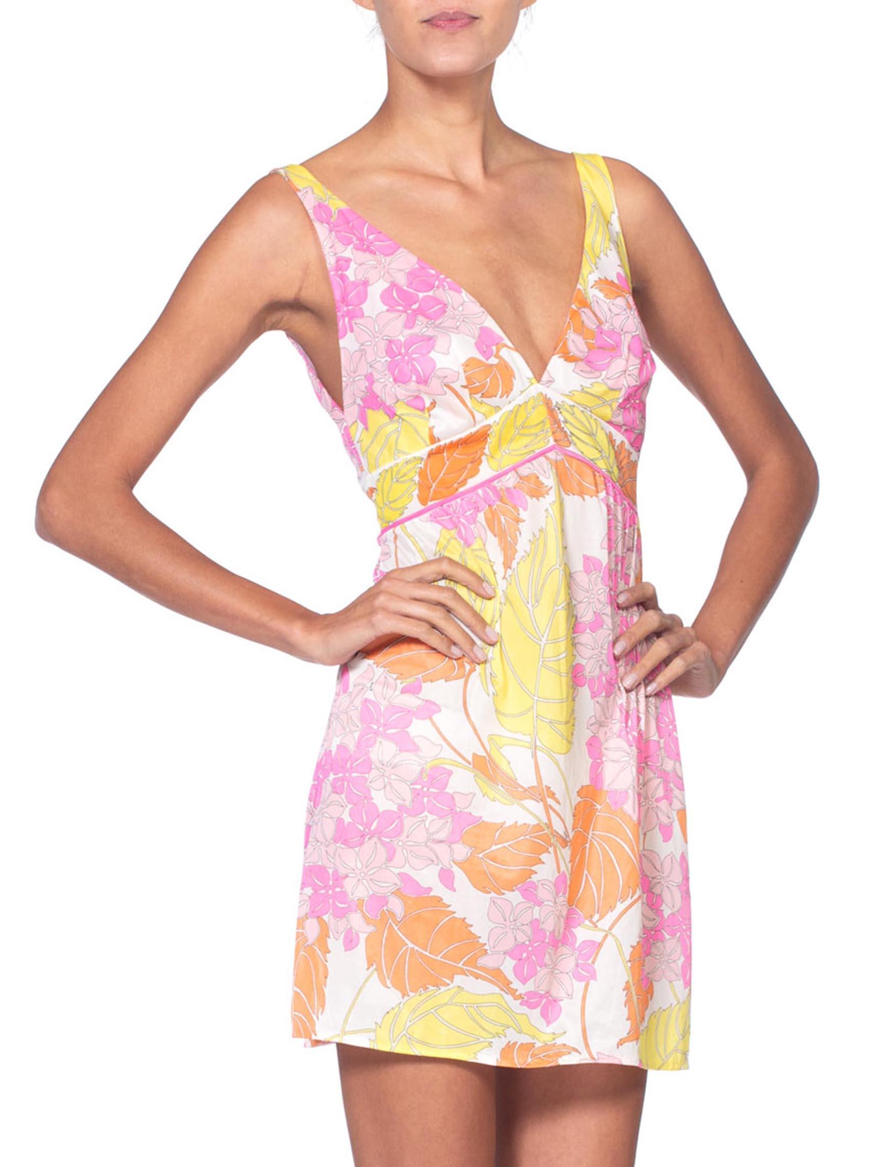 1960'S PUCCI Pink & Yellow Nylon Jersey Empire Waist Slip Dress 1