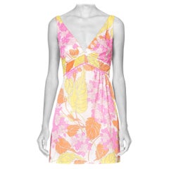 1960'S PUCCI Pink & Yellow Nylon Jersey Empire Waist Slip Dress