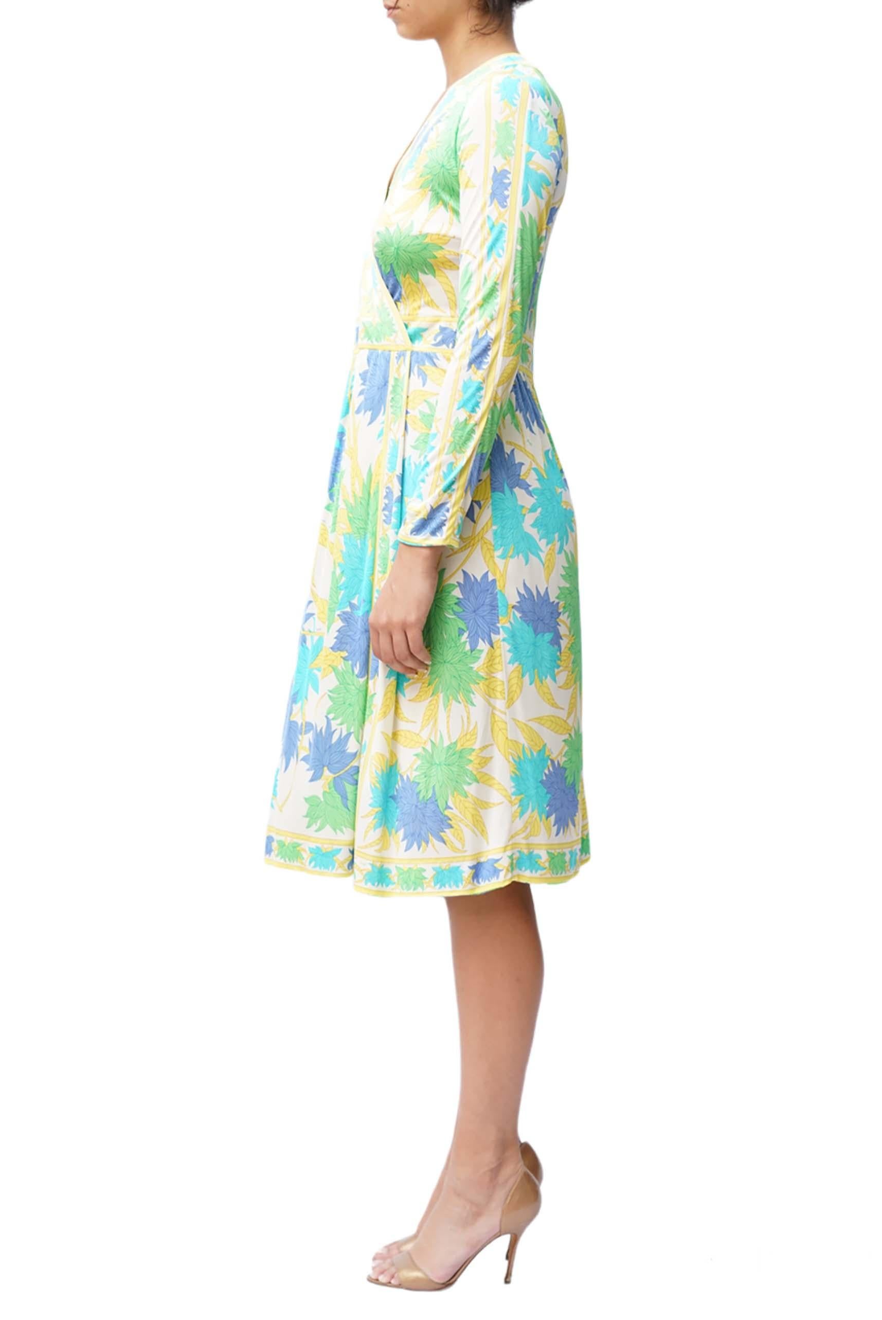 Gray 1960S PUCCI Yellow Floral Print Silk Jersey  AS IS Long Sleeve Dress For Sale