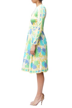 1960S PUCCI Yellow Floral Print Silk Jersey  AS IS Long Sleeve Dress
