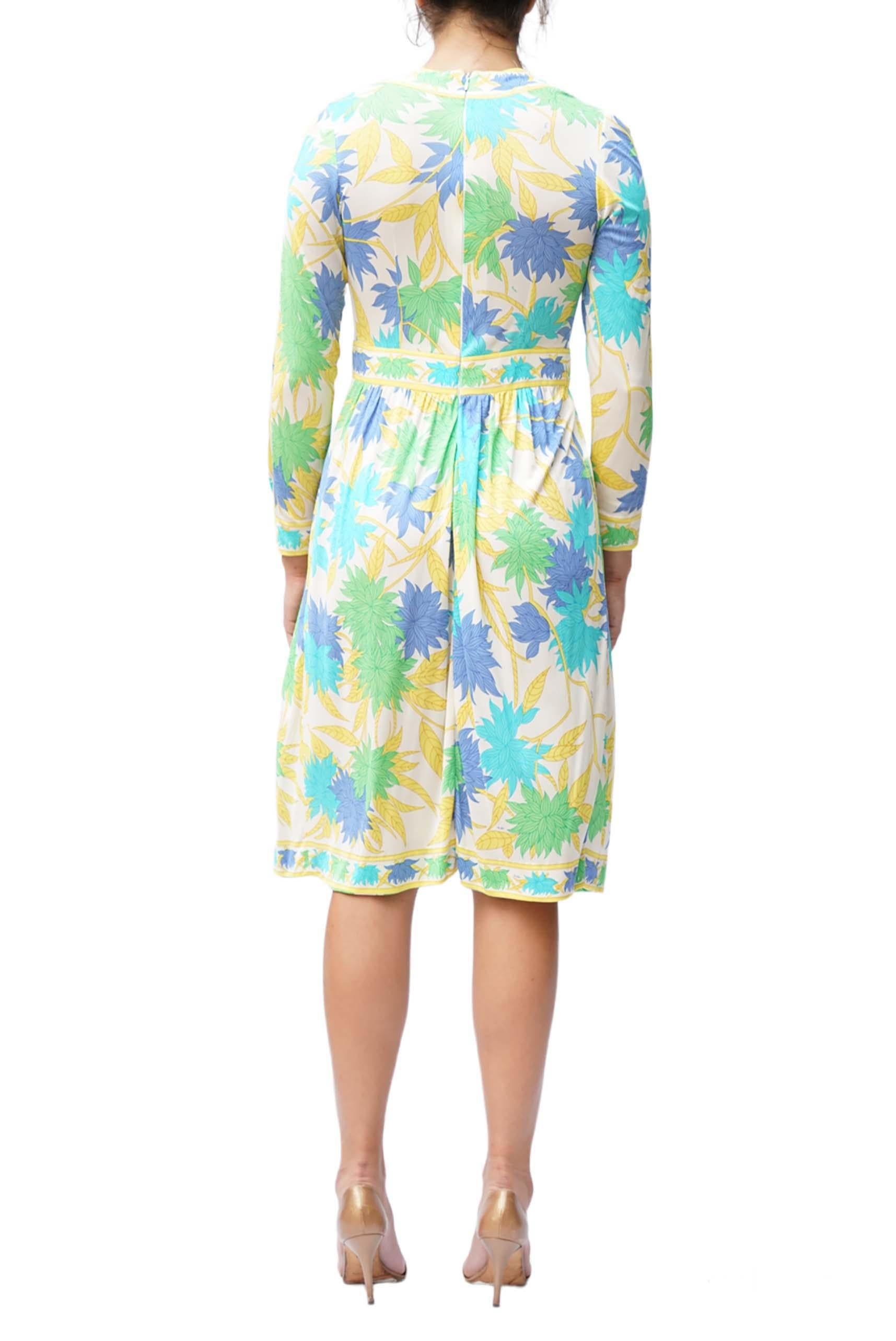 1960S PUCCI Yellow Floral Print Silk Jersey  AS IS Long Sleeve Dress For Sale 4