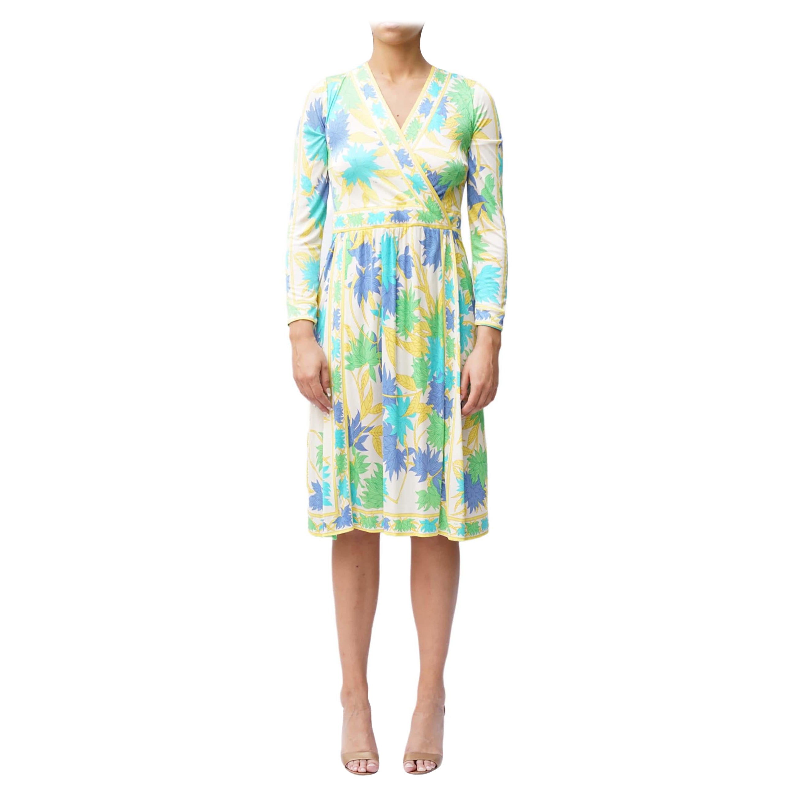 Maglia in seta con stampa floreale gialla PUCCI 1960S  AS IS Vestito a maniche lunghe